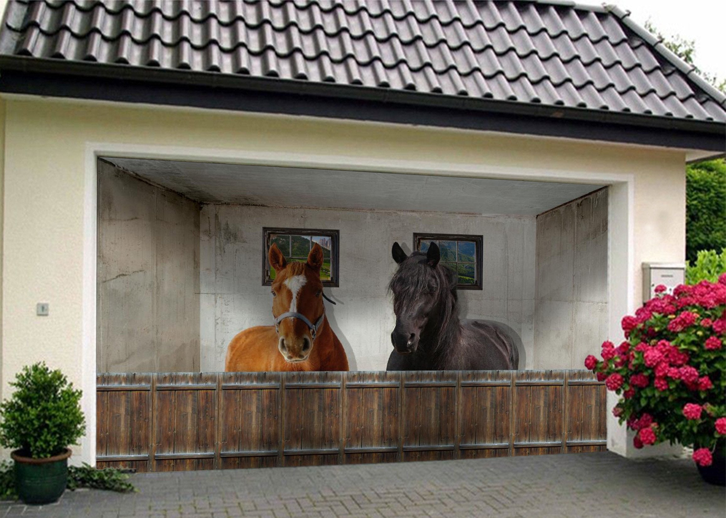 3D Horses House 016 Garage Door Mural Wallpaper AJ Wallpaper 