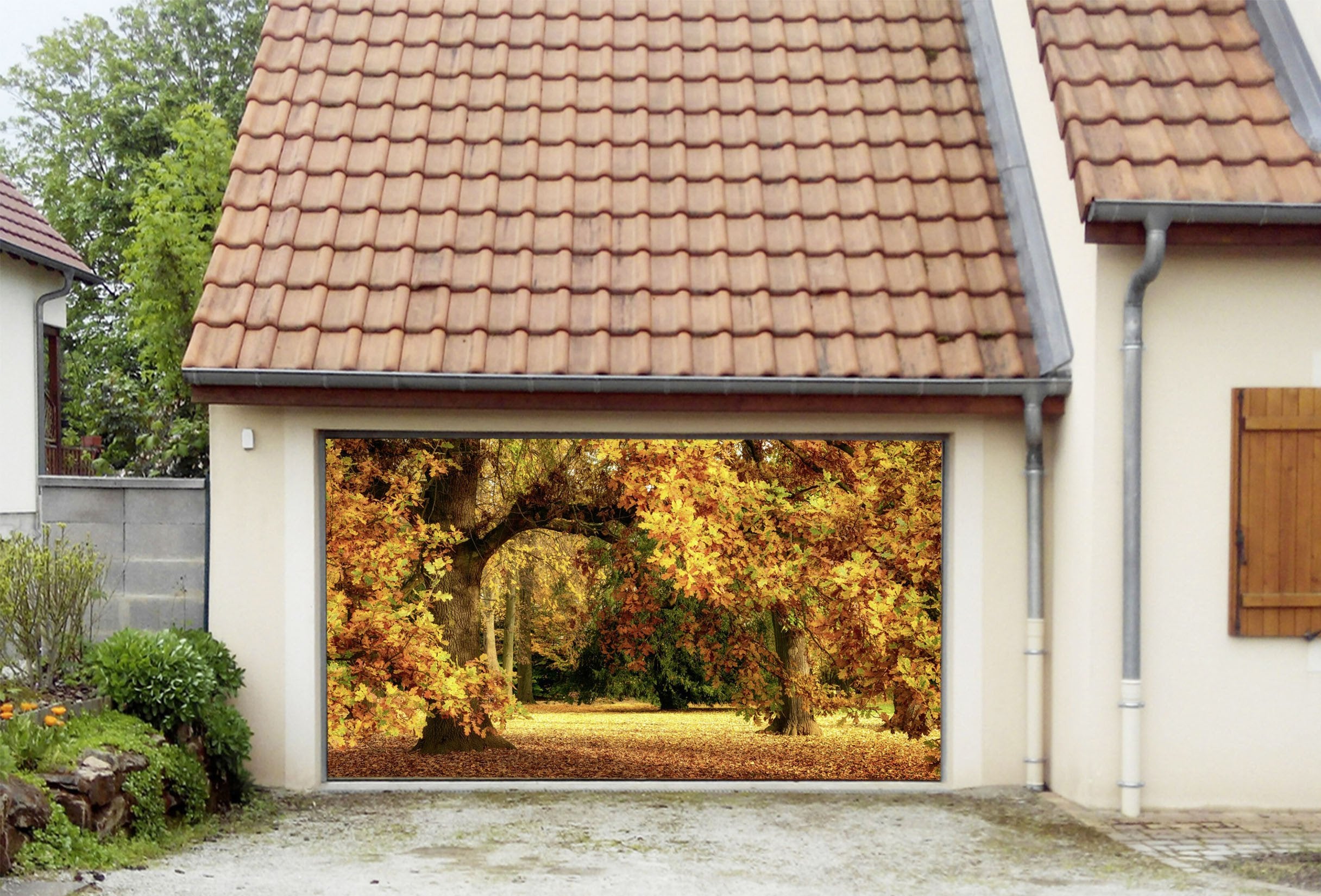3D Autumn Yellow Trees 22 Garage Door Mural Wallpaper AJ Wallpaper 