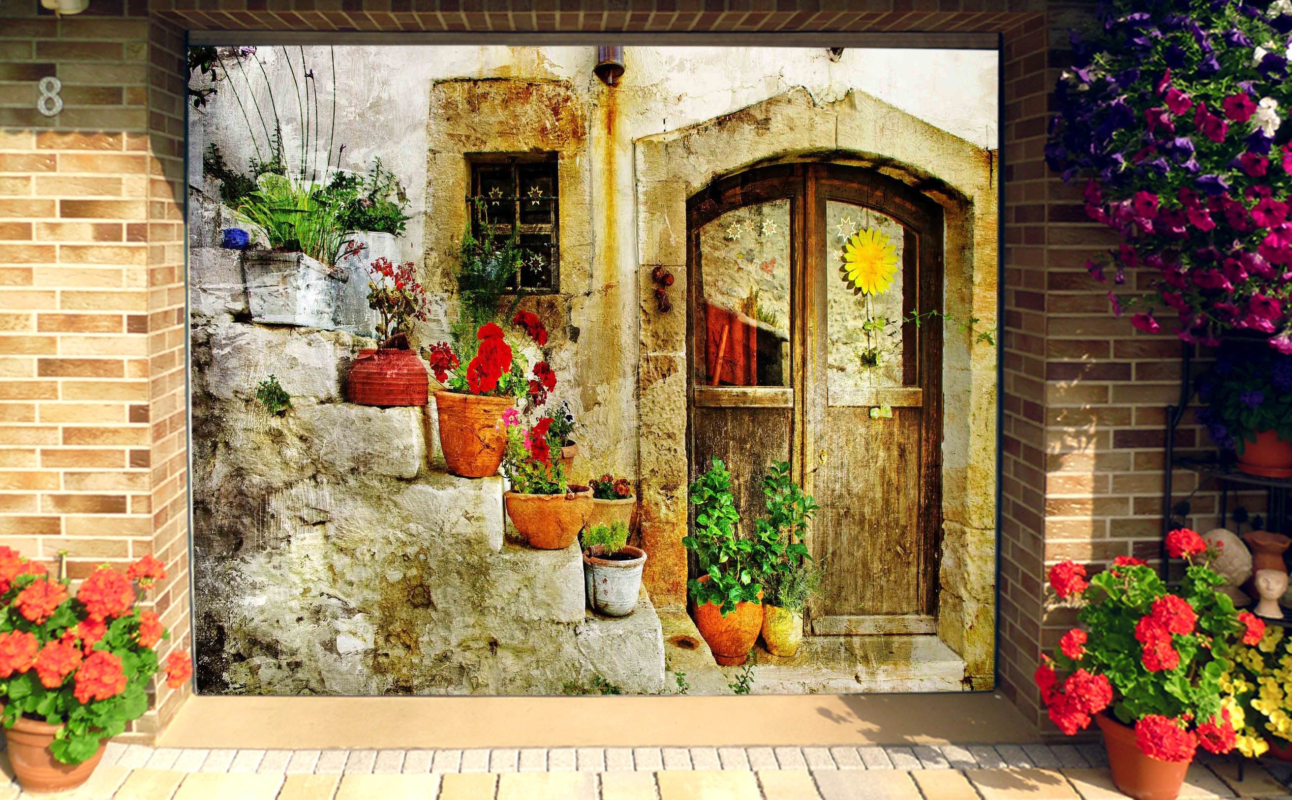 3D Gate Potted Flowers 446 Garage Door Mural Wallpaper AJ Wallpaper 