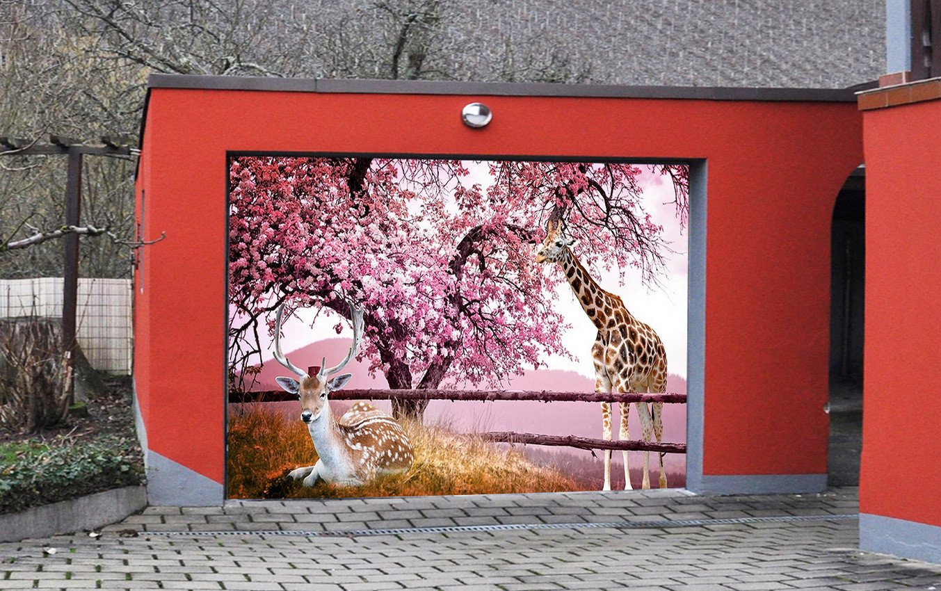 3D Giraffe And Deer 303 Garage Door Mural Wallpaper AJ Wallpaper 