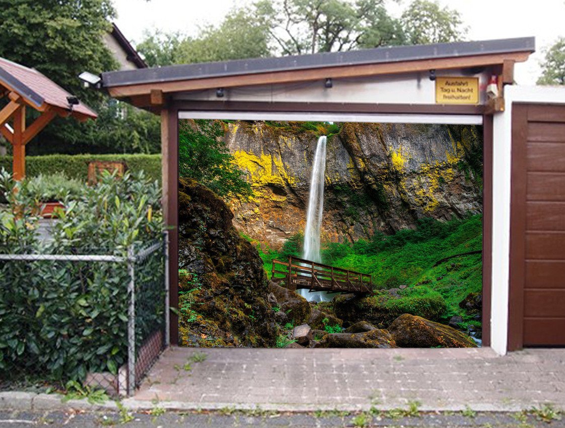 3D Waterfall Wood Bridge 282 Garage Door Mural Wallpaper AJ Wallpaper 