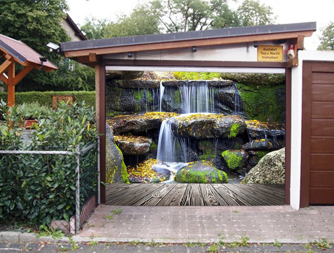 3D Wood Boards Rocks Waterfalls 302 Garage Door Mural Wallpaper AJ Wallpaper 