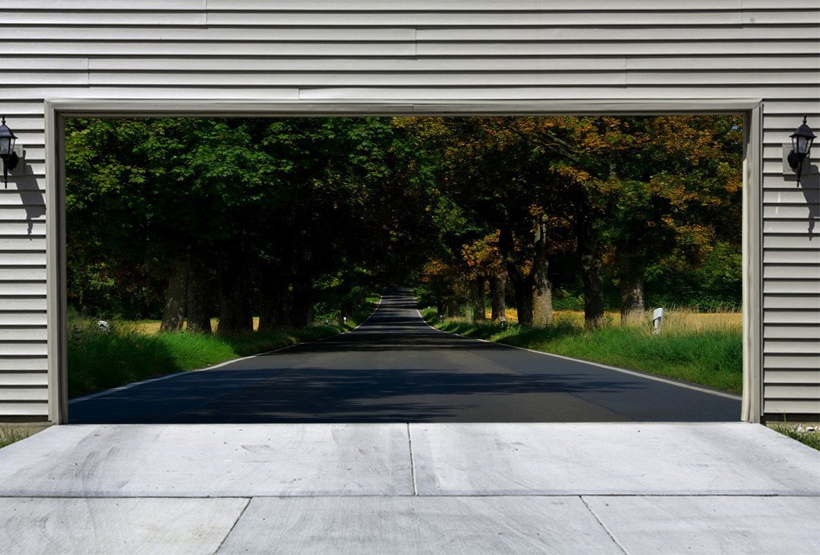 3D Road Lush Trees 194 Garage Door Mural Wallpaper AJ Wallpaper 