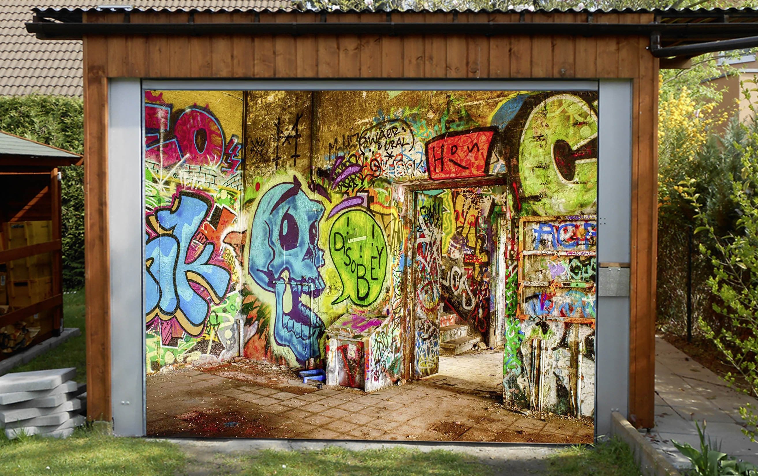 3D House Graffiti 340 Garage Door Mural Wallpaper AJ Wallpaper 