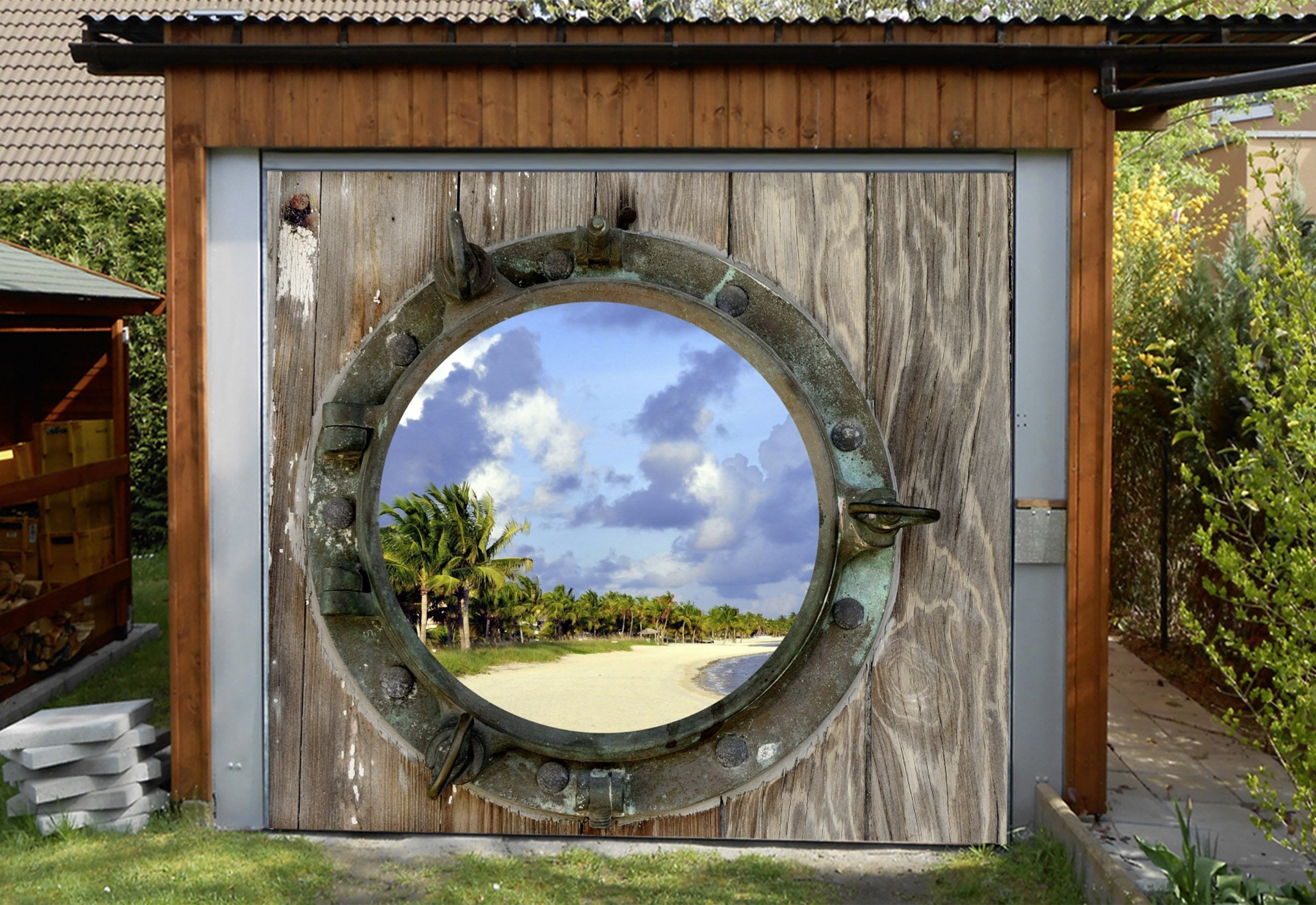 3D Wood Window Beach Scenery 427 Garage Door Mural Wallpaper AJ Wallpaper 