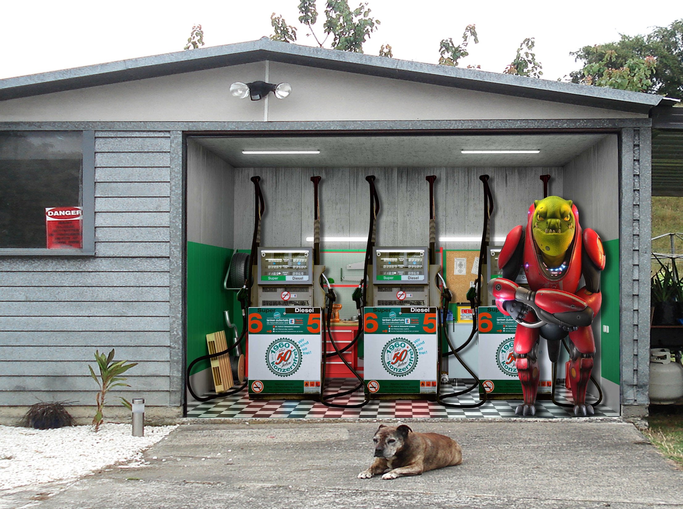 3D Gas Station Robot 401 Garage Door Mural Wallpaper AJ Wallpaper 