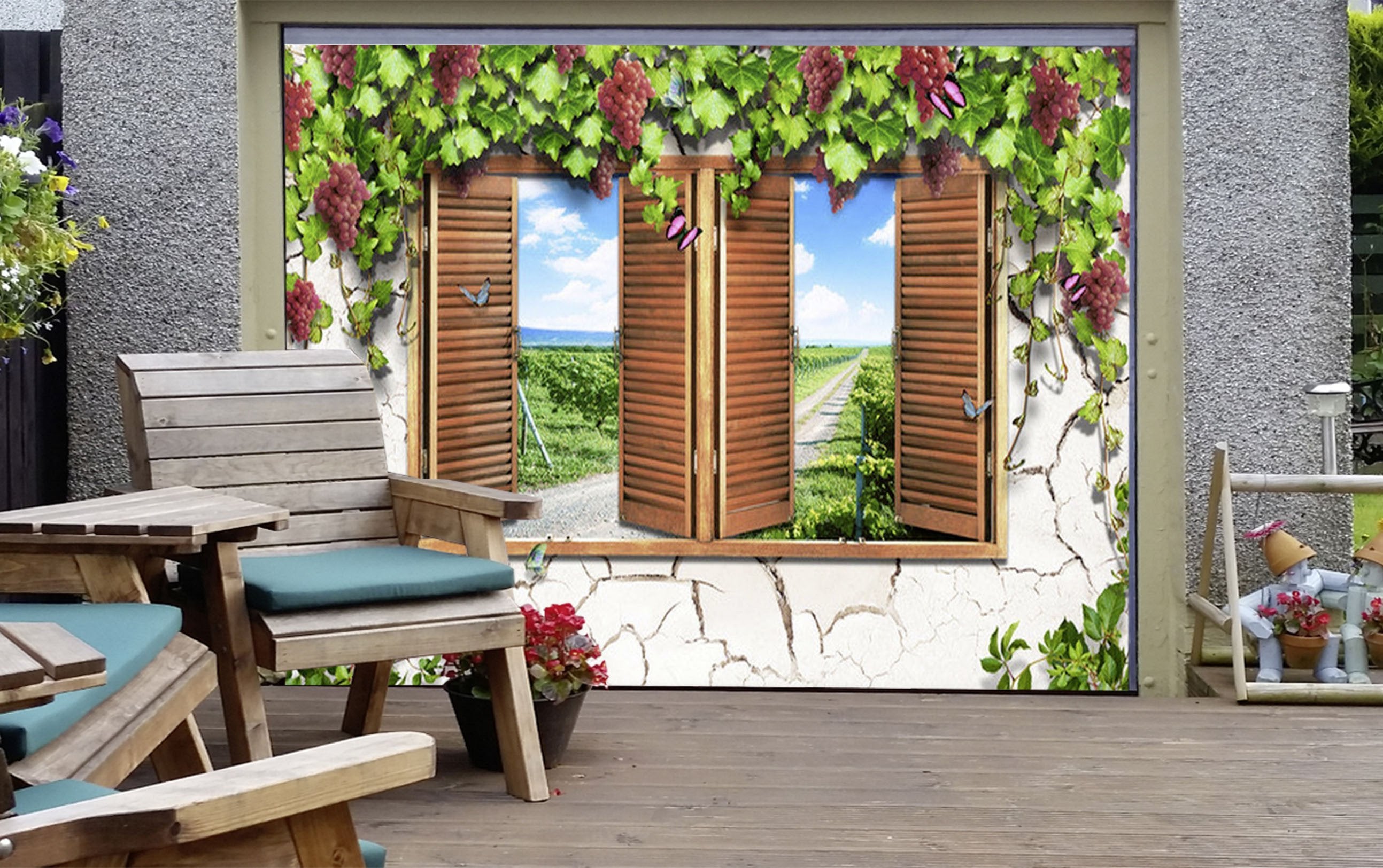 3D Windows Grape Vines 34 Garage Door Mural Wallpaper AJ Wallpaper 