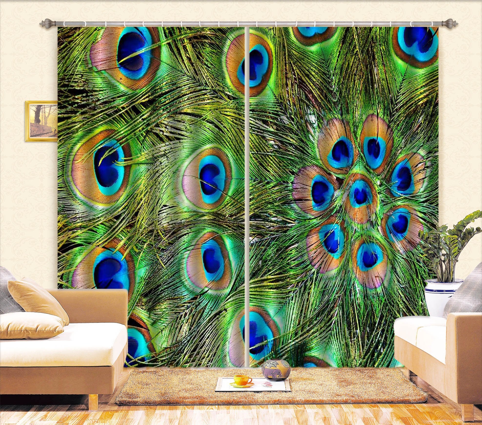 3D Peacock Feather 1 Curtains Drapes
