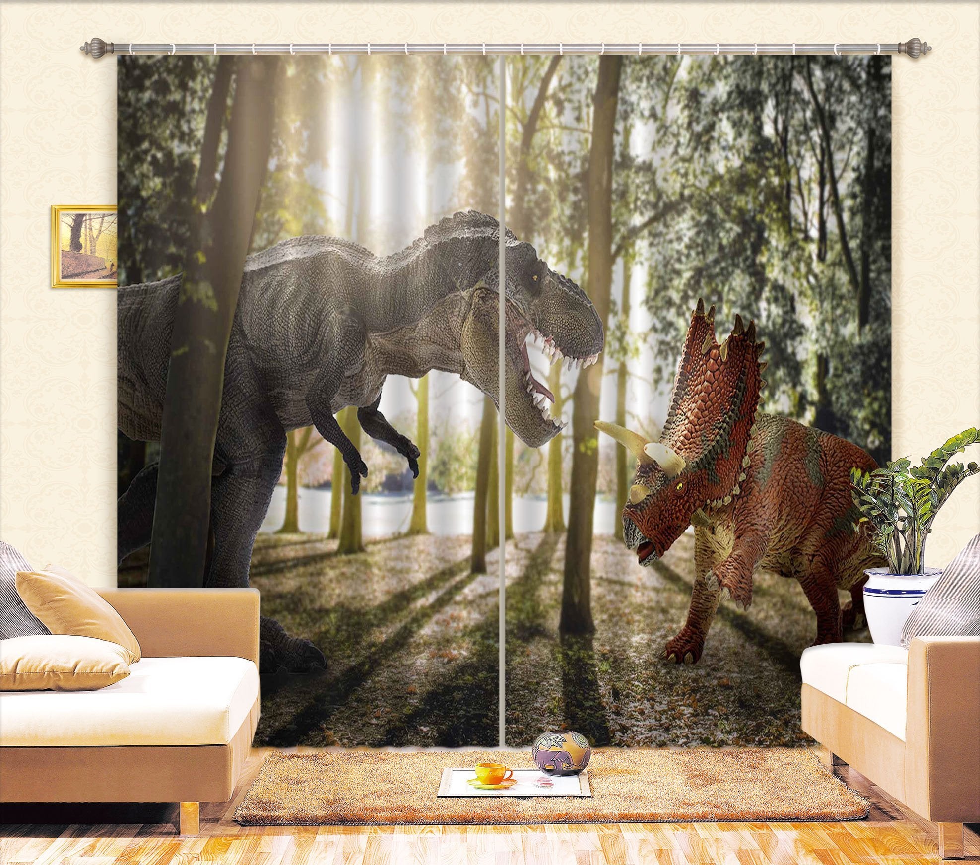 3D Tyrannosaurus Battle 152 Curtains Drapes Curtains AJ Creativity Home 