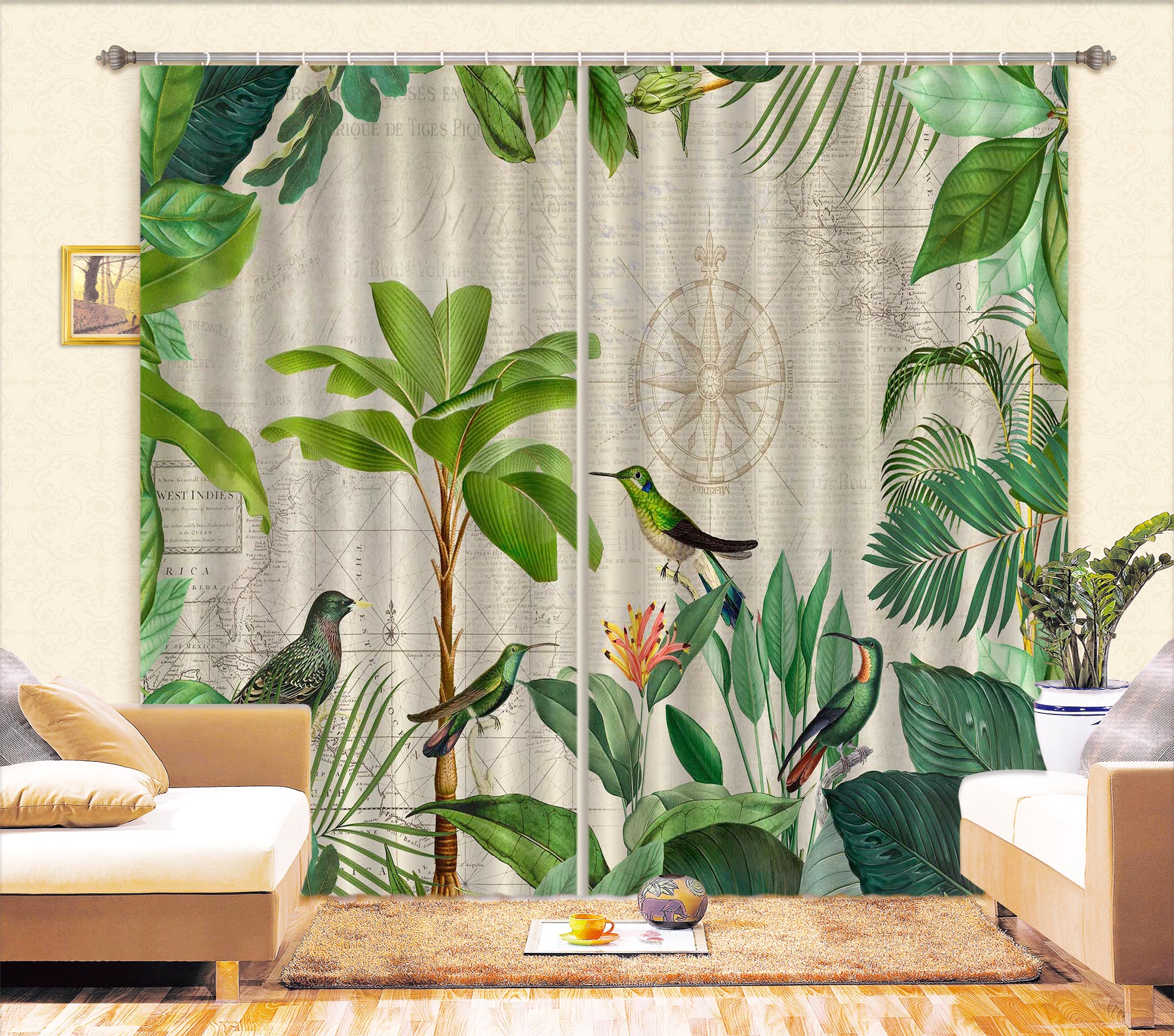 3D Kingfisher Palm 020 Andrea haase Curtain Curtains Drapes