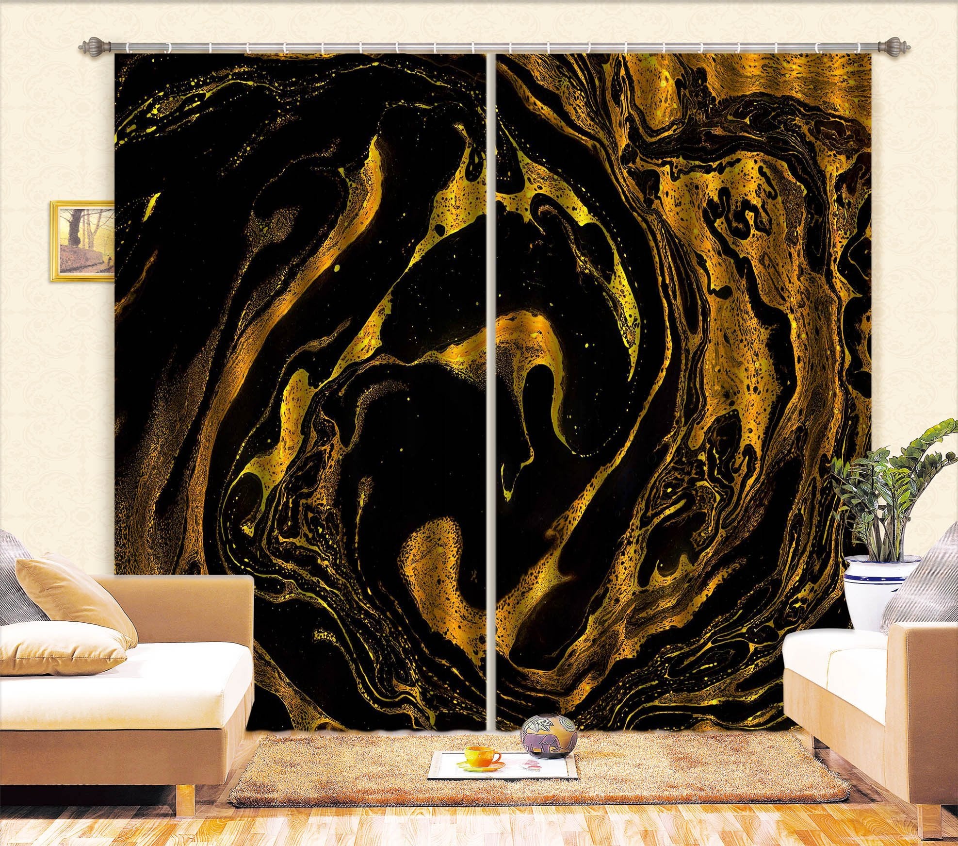 3D Gold Sand Vortex 17 Curtains Drapes Curtains AJ Creativity Home 