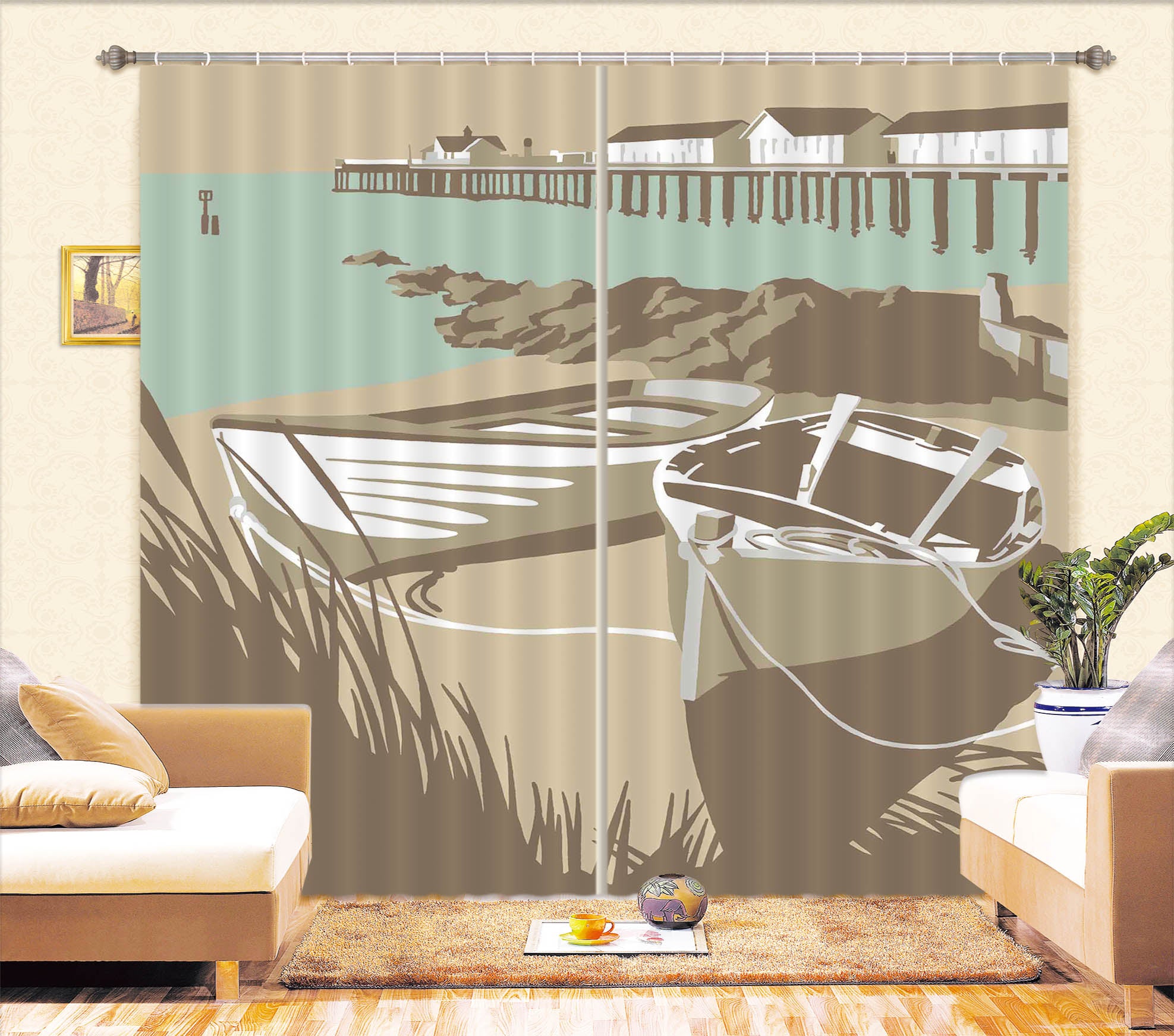 3D Southwold Boats Pier 149 Steve Read Curtain Curtains Drapes