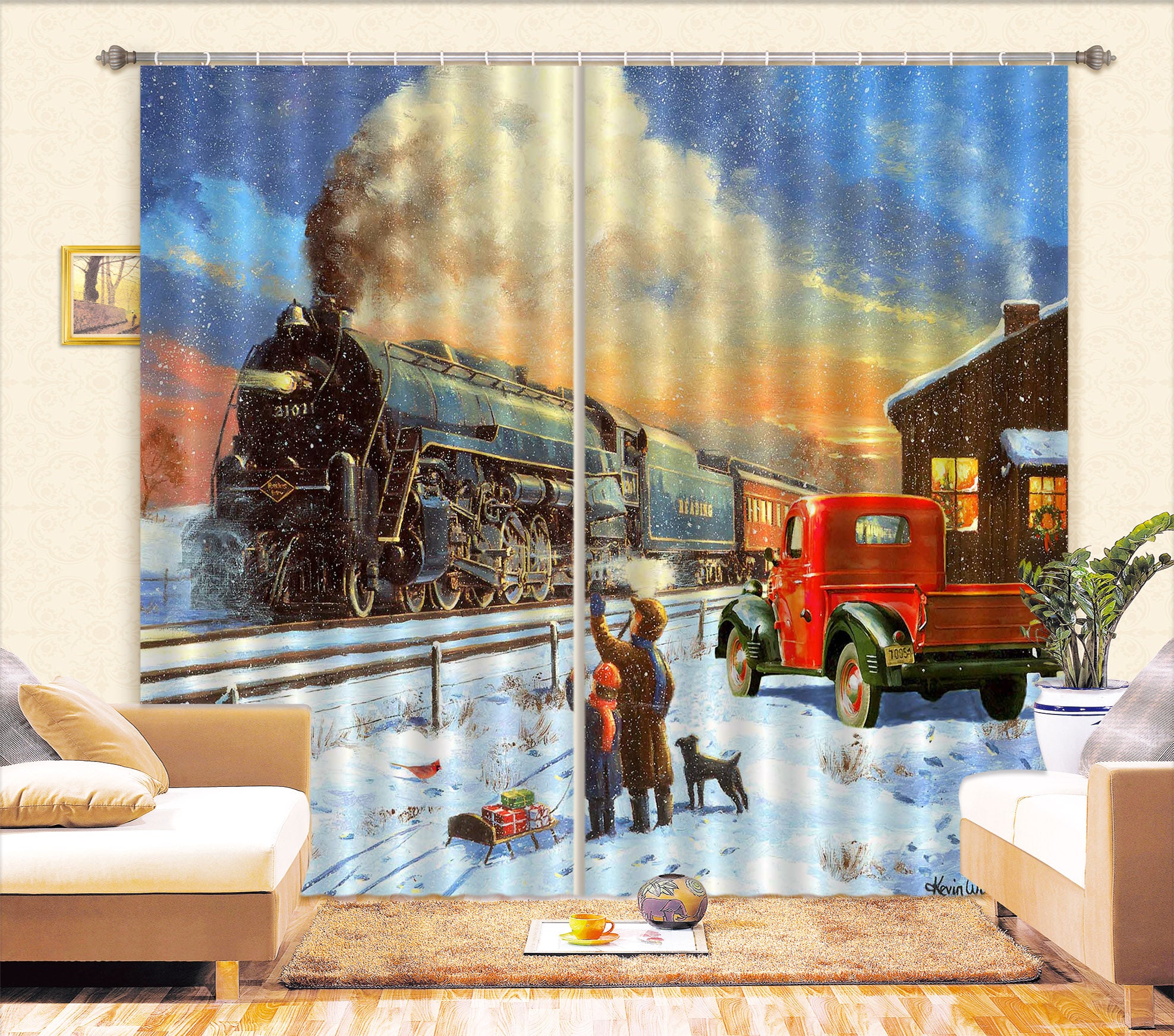 3D Snow Train Station 148 Kevin Walsh Curtain Curtains Drapes