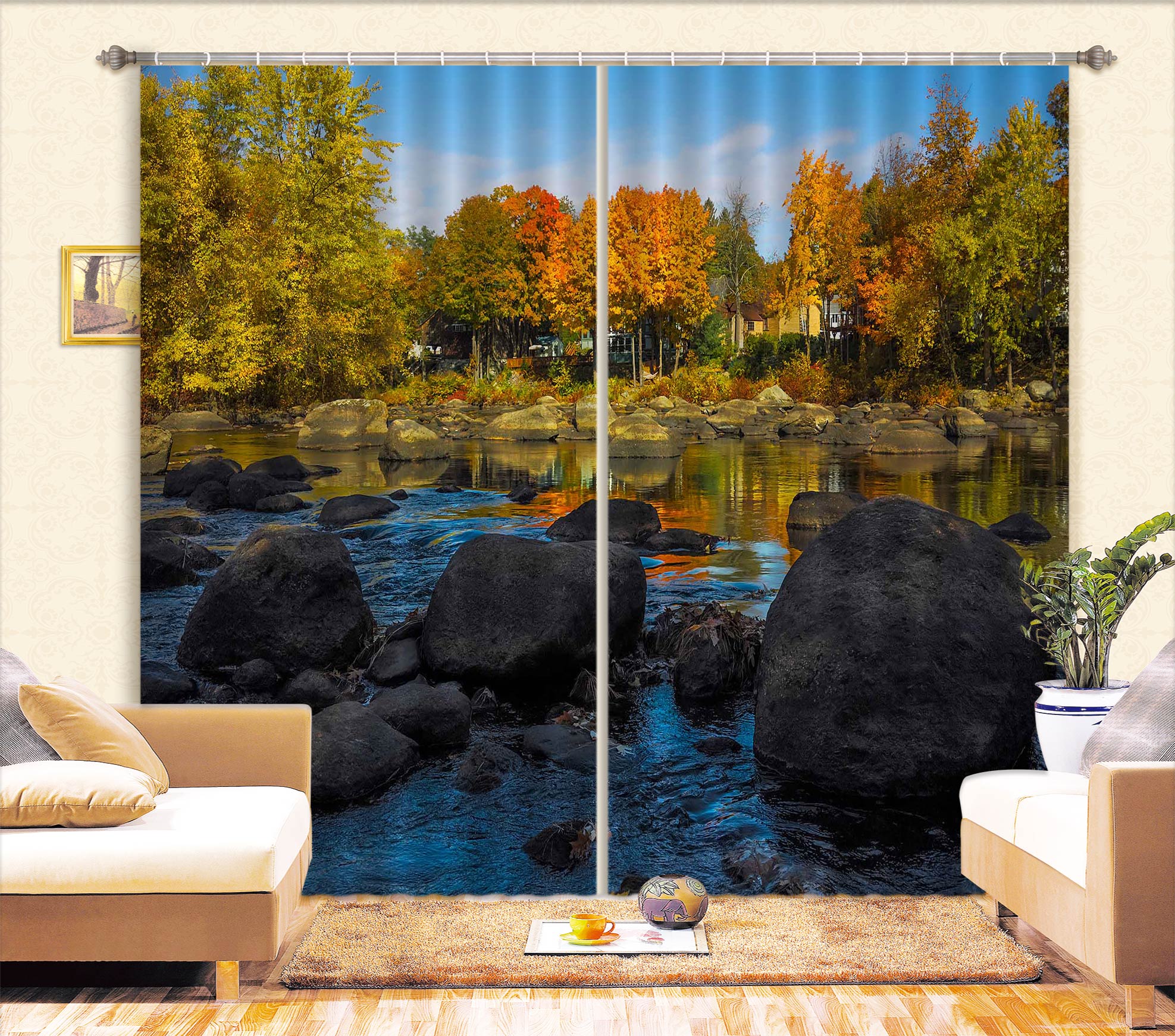 3D Park Stone River 014 Jerry LoFaro Curtain Curtains Drapes