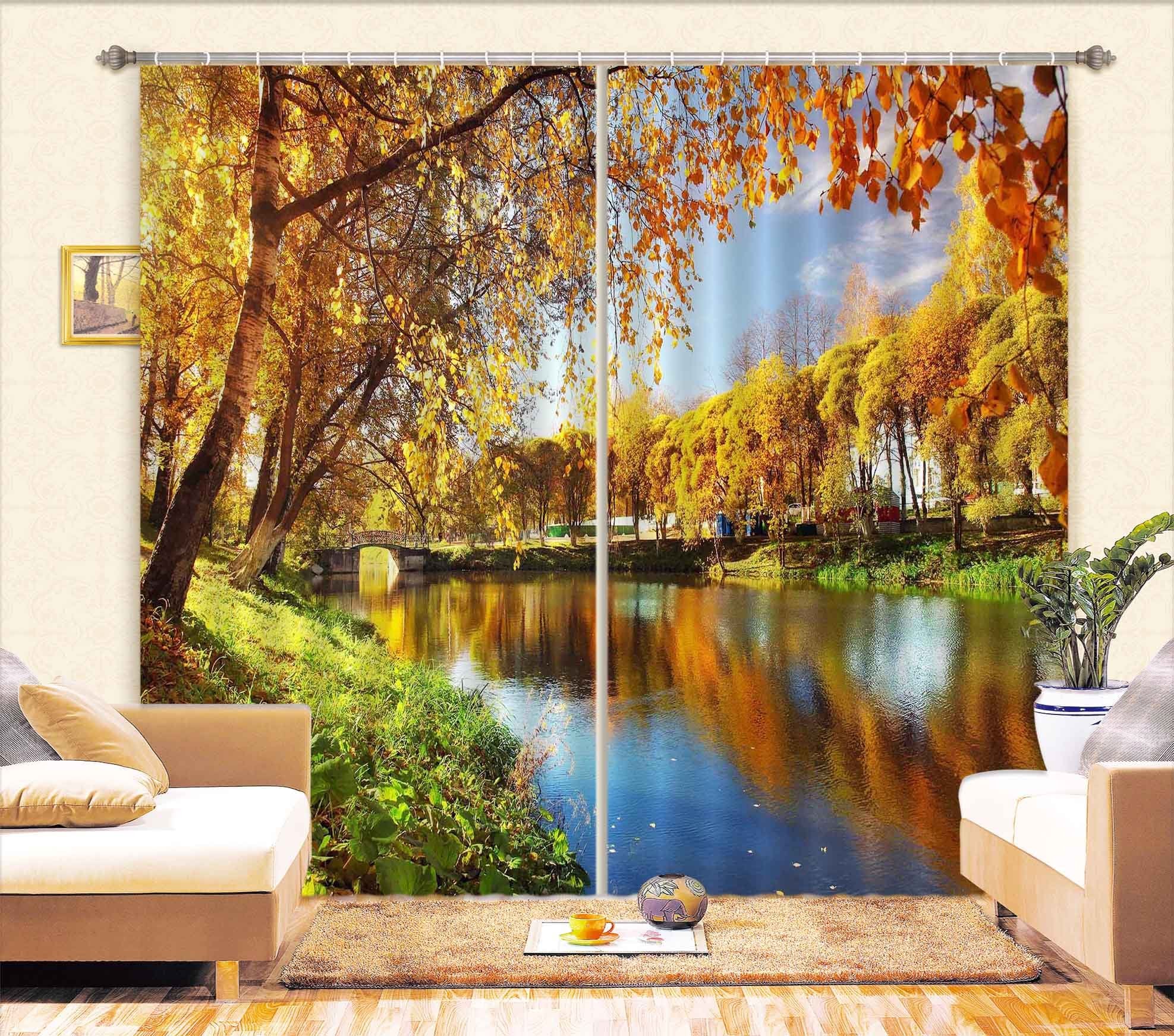 3D Autumn Lake 867 Curtains Drapes Wallpaper AJ Wallpaper 
