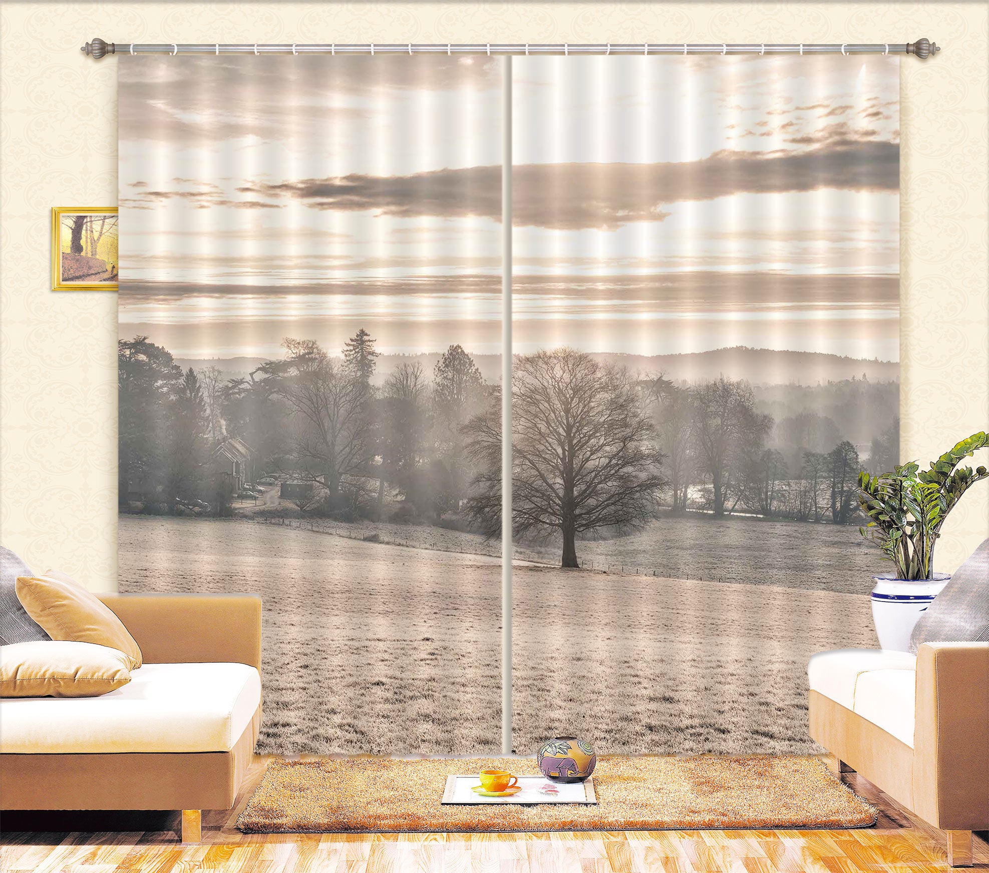 3D Grassland Lonely Tree 089 Assaf Frank Curtain Curtains Drapes