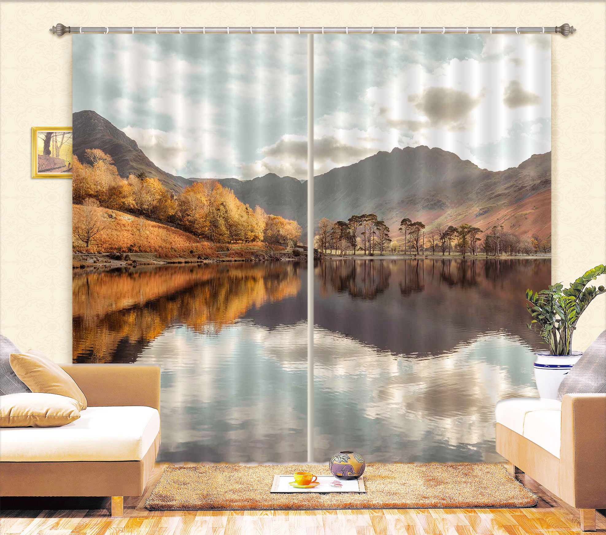 3D Autumn Lake 072 Assaf Frank Curtain Curtains Drapes