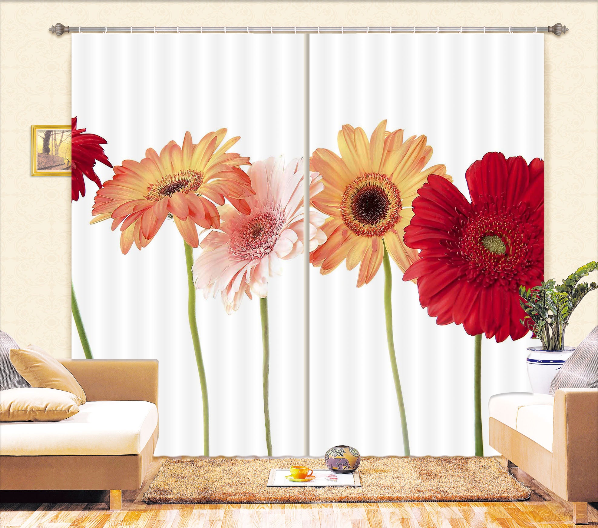 3D Daisy Flower 037 Kathy Barefield Curtain Curtains Drapes