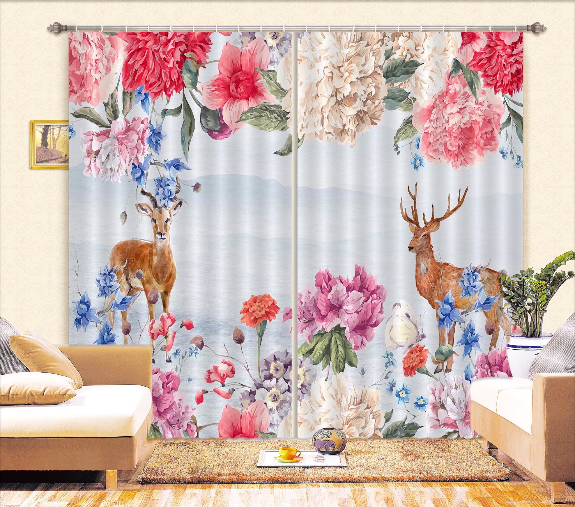3D Flower Deer 863 Curtains Drapes
