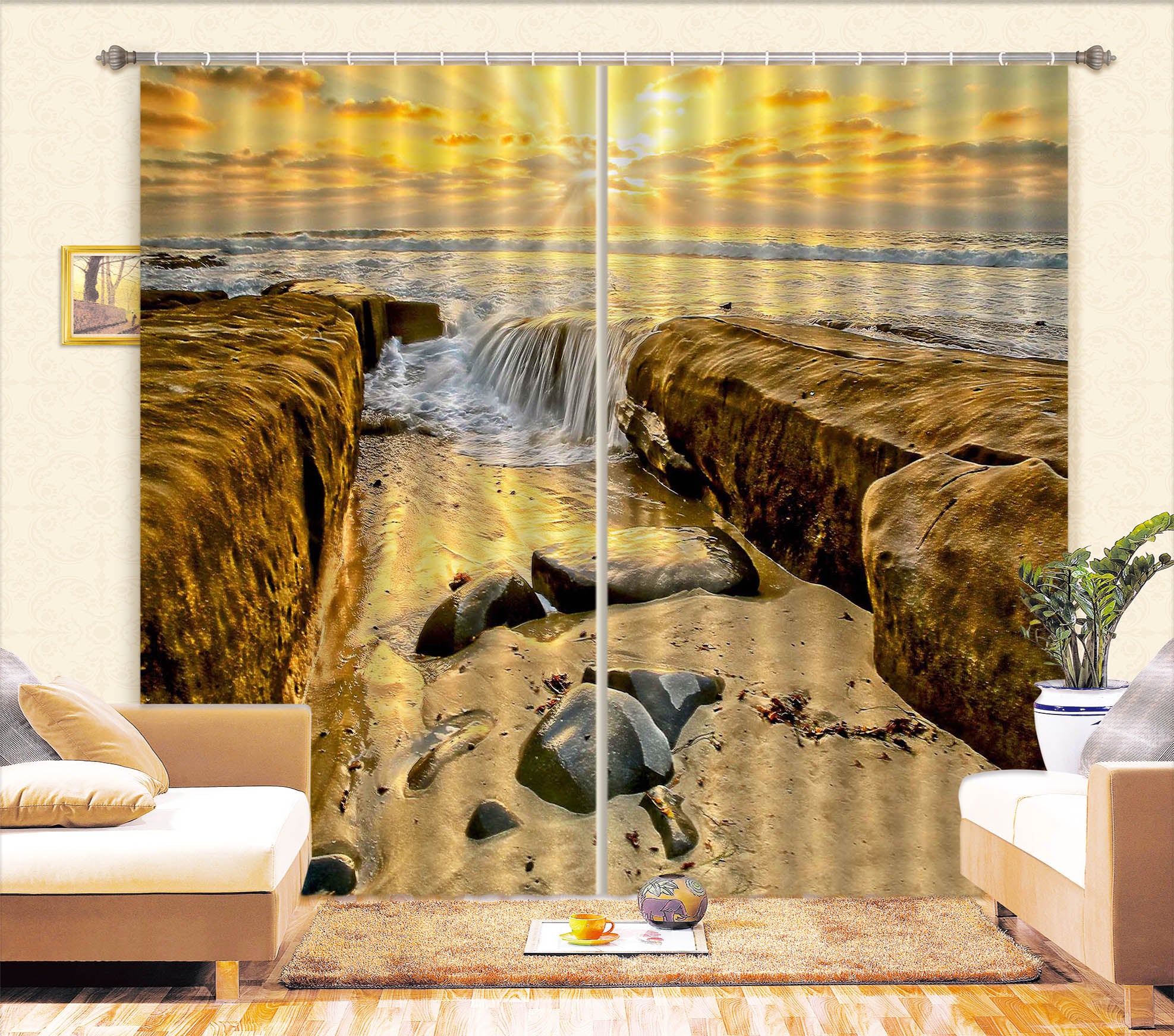 3D Stone Water 62148 Kathy Barefield Curtain Curtains Drapes
