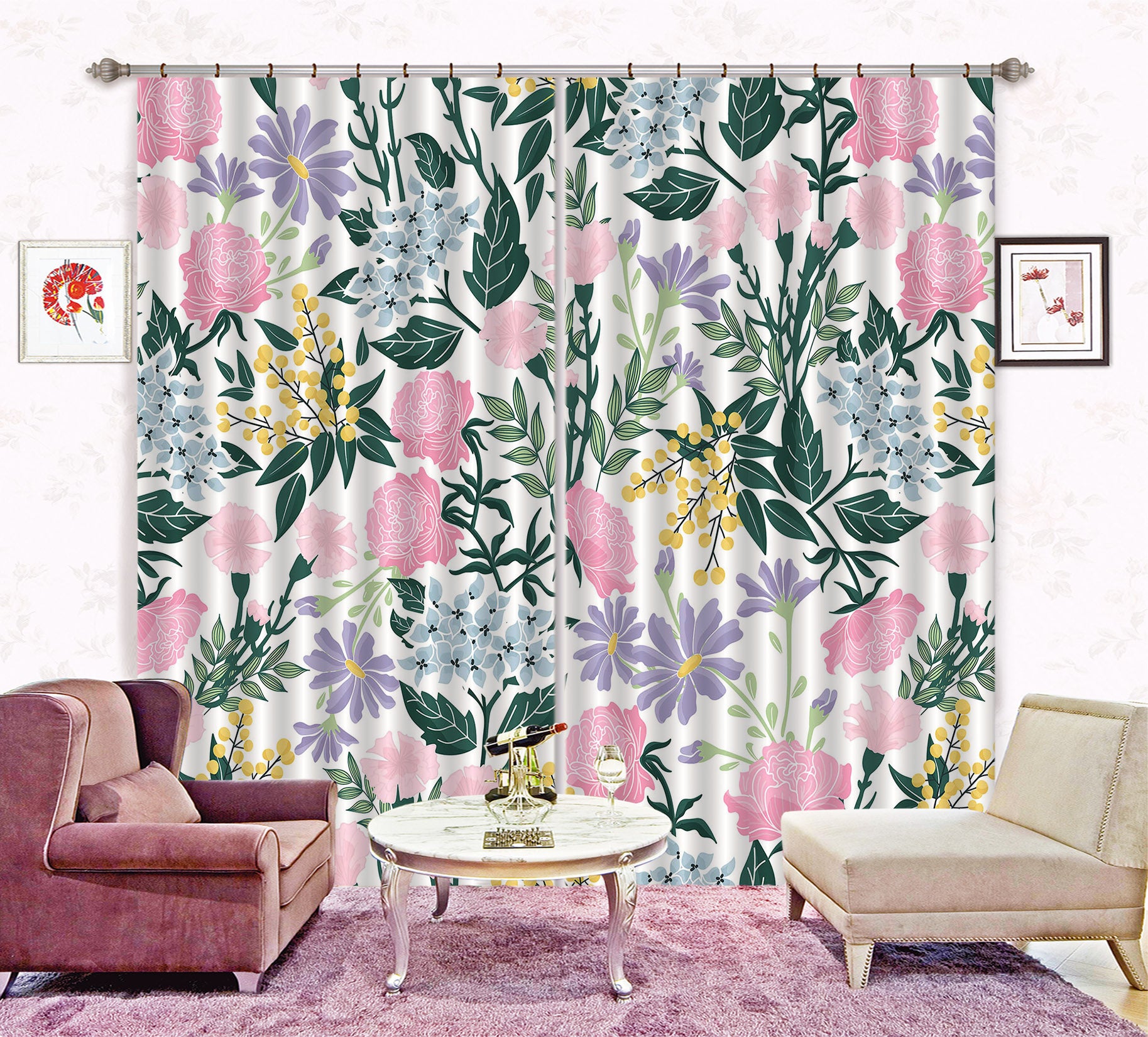 3D Pink Flower Bush 11175 Kashmira Jayaprakash Curtain Curtains Drapes