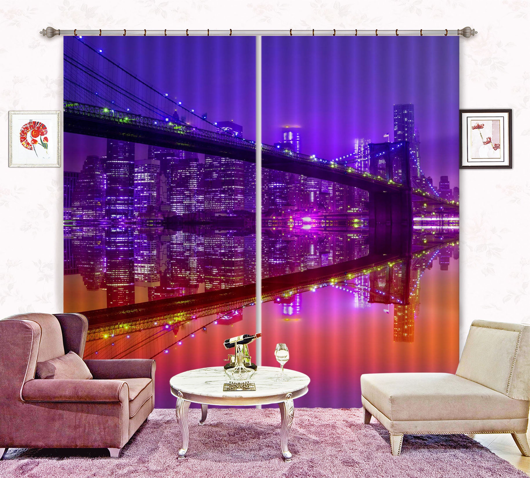 3D River At Night 056 Marco Carmassi Curtain Curtains Drapes
