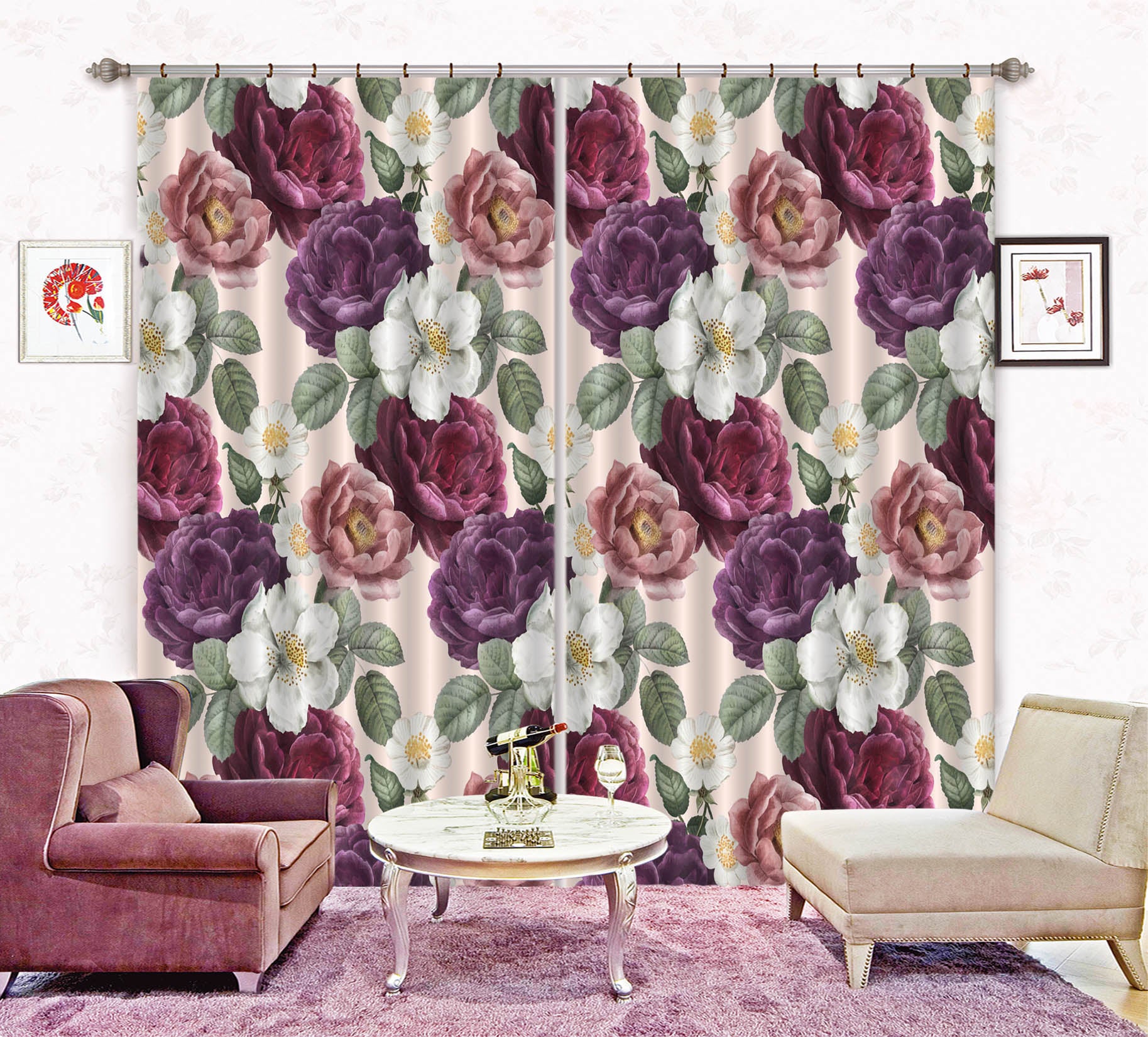 3D Color Rose 757 Curtains Drapes