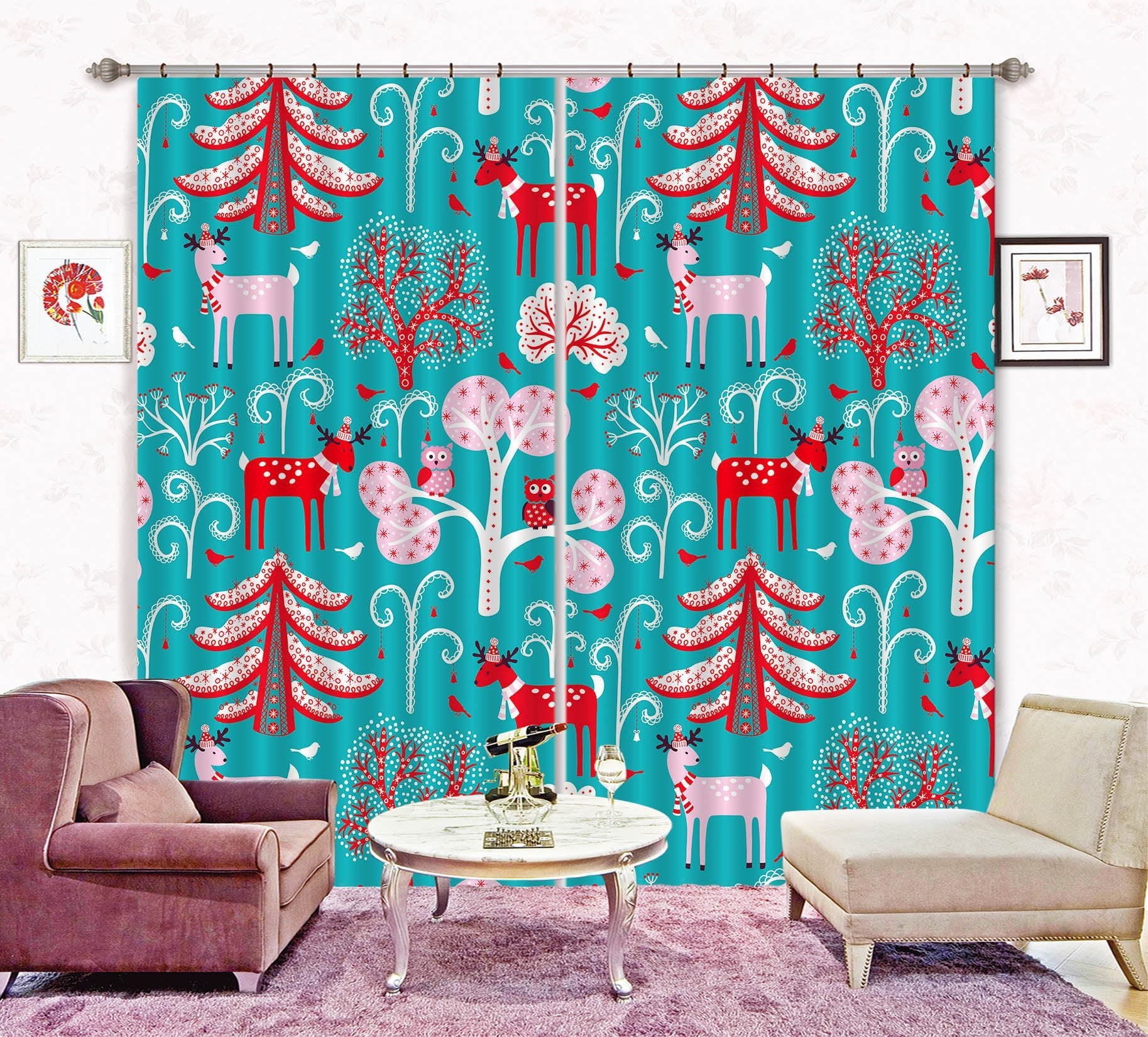 3D Christmas Cartoon Deer 57 Curtains Drapes Curtains AJ Creativity Home 