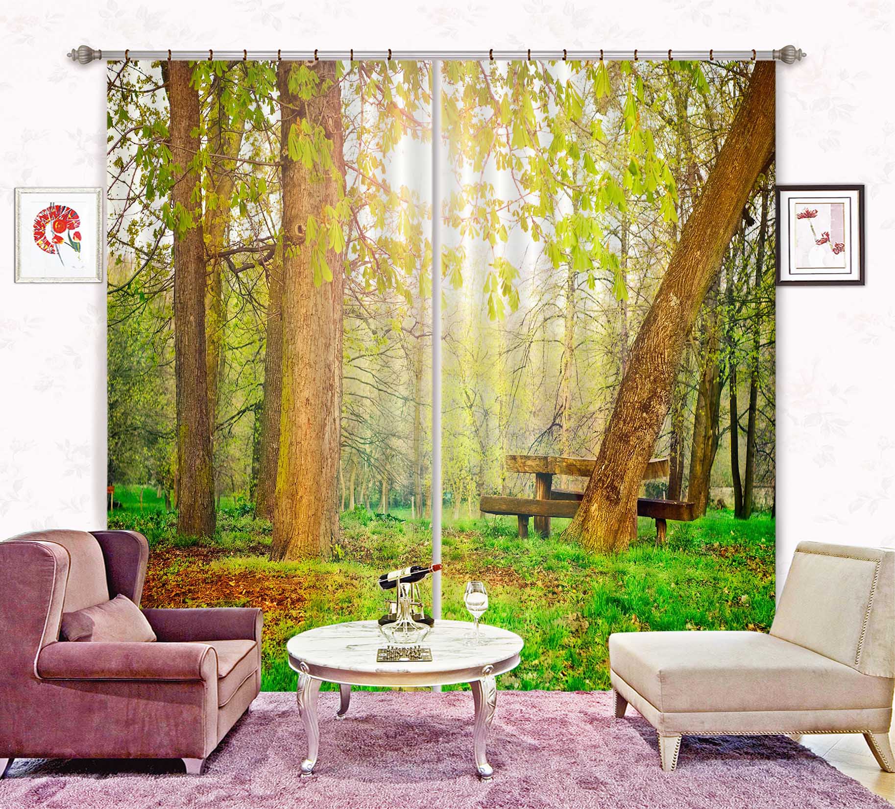 3D Sunny Forest 824 Curtains Drapes