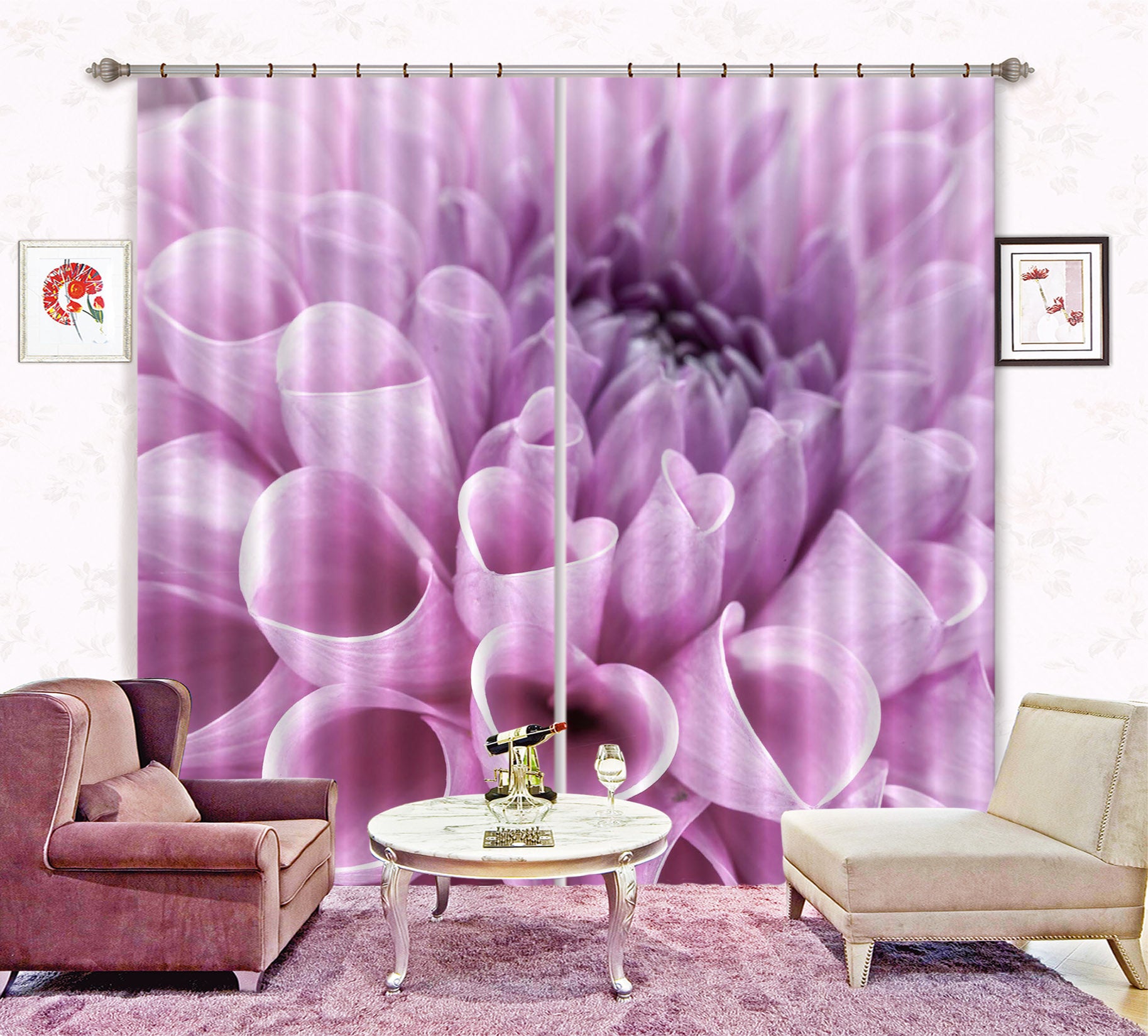 3D Purple Flowers 6330 Assaf Frank Curtain Curtains Drapes