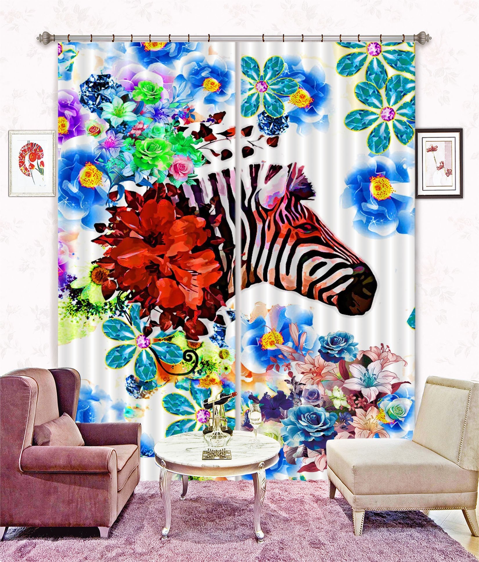 3D Flowers Zebra 118 Curtains Drapes Wallpaper AJ Wallpaper 