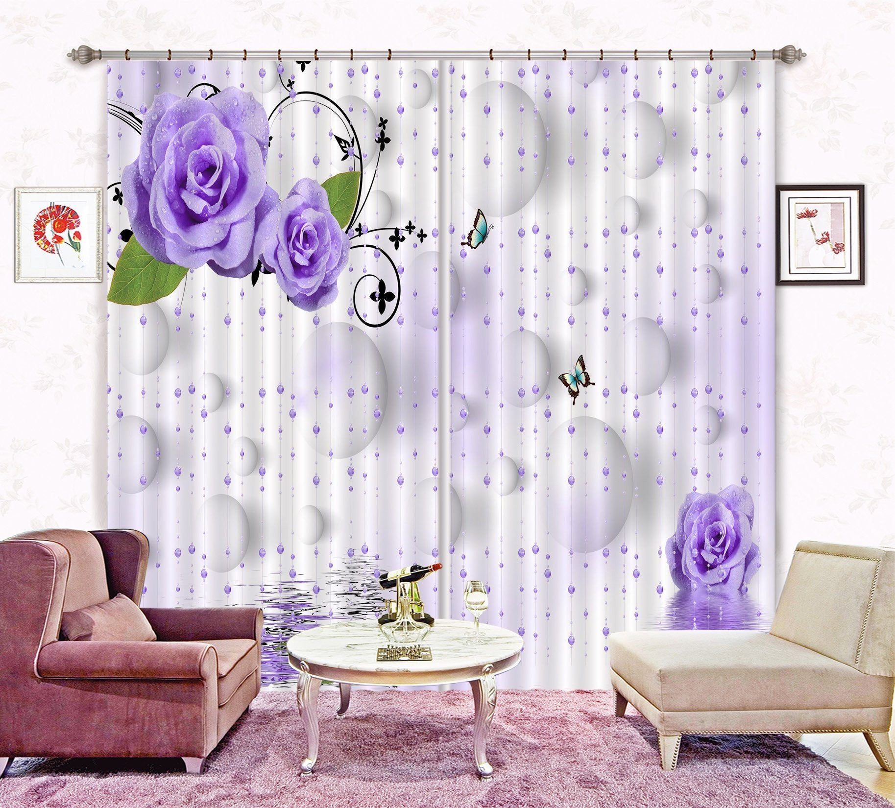 3D Bead Curtains Flowers Curtains Drapes Wallpaper AJ Wallpaper 