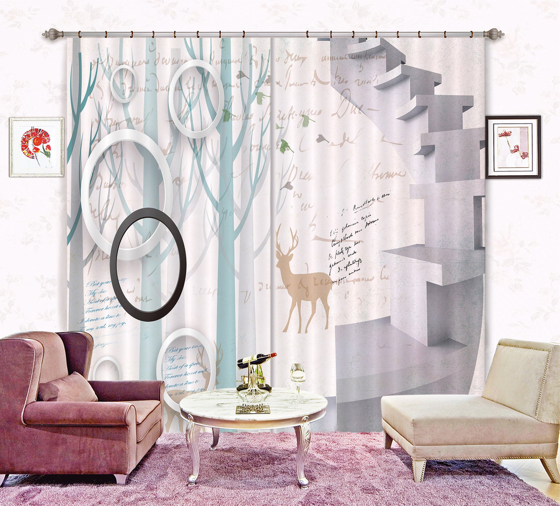 3D Forest Fawn 134 Curtains Drapes