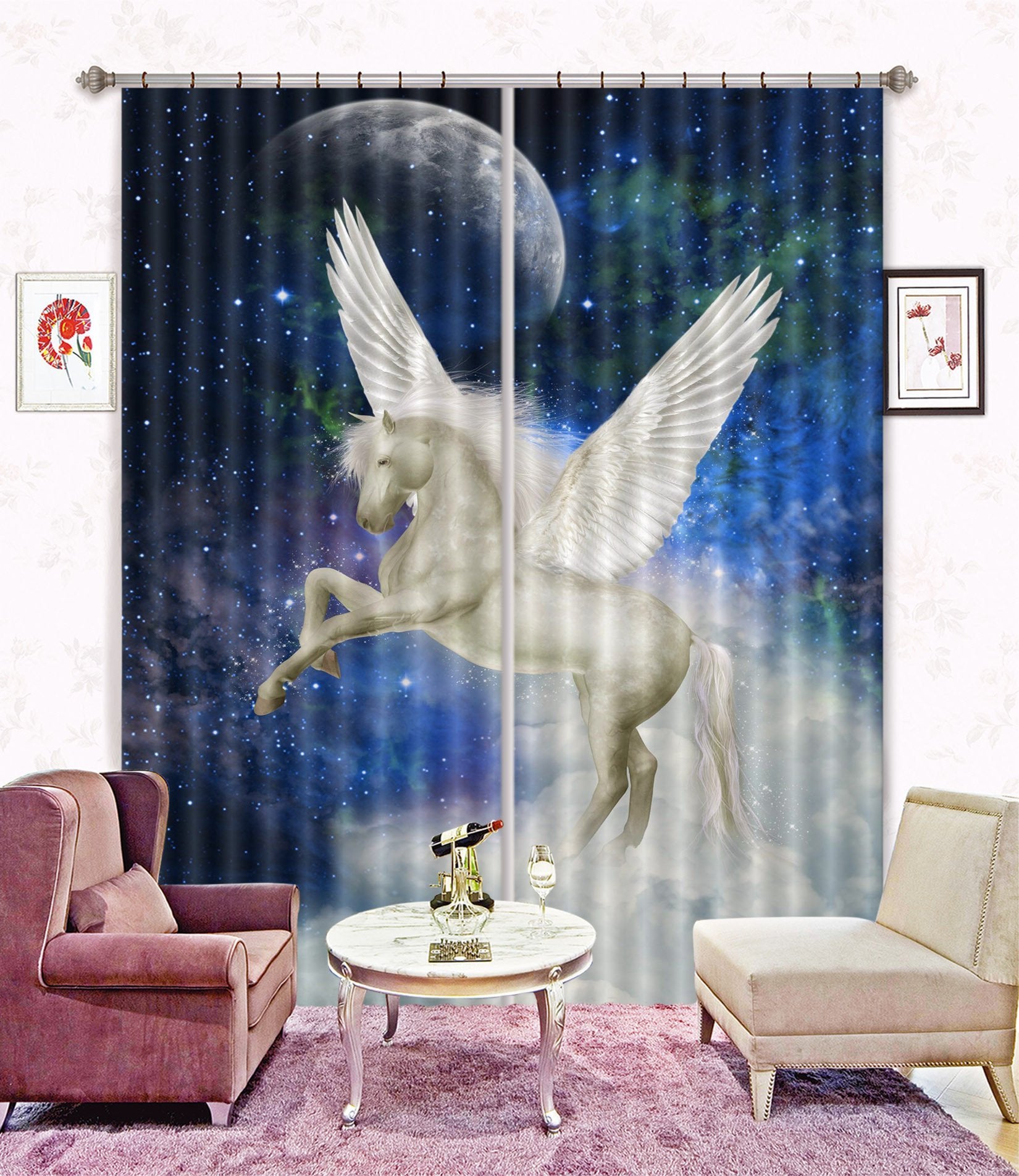 3D Stars Sky Flying Horse Curtains Drapes Wallpaper AJ Wallpaper 