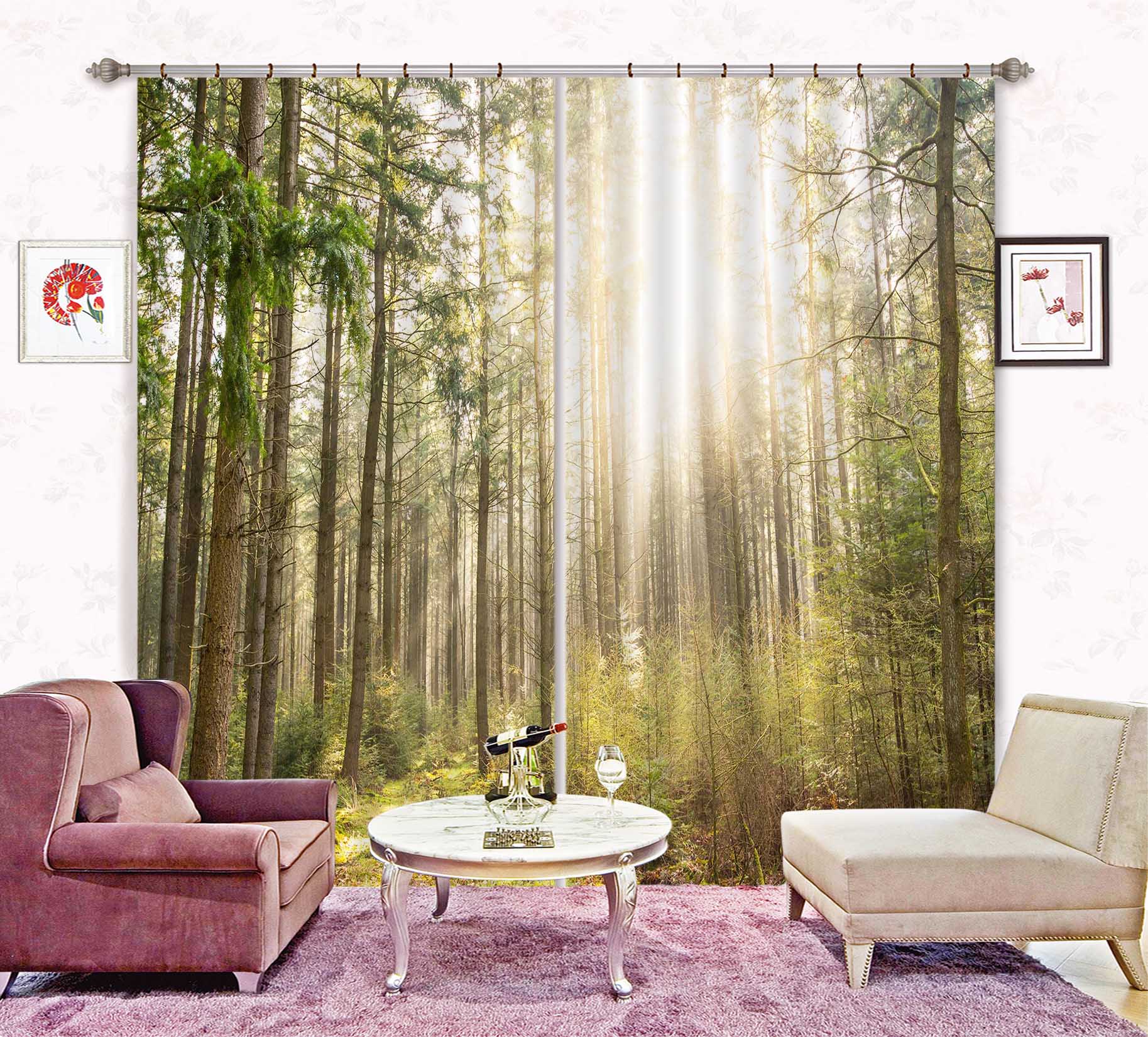 3D Sunny Forest 841 Curtains Drapes