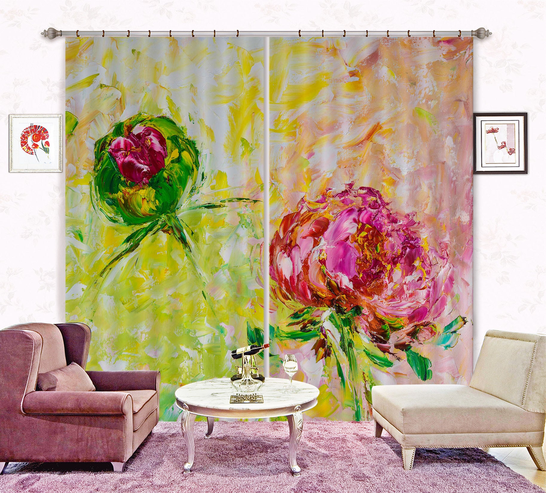 3D Pink Flower 2369 Skromova Marina Curtain Curtains Drapes