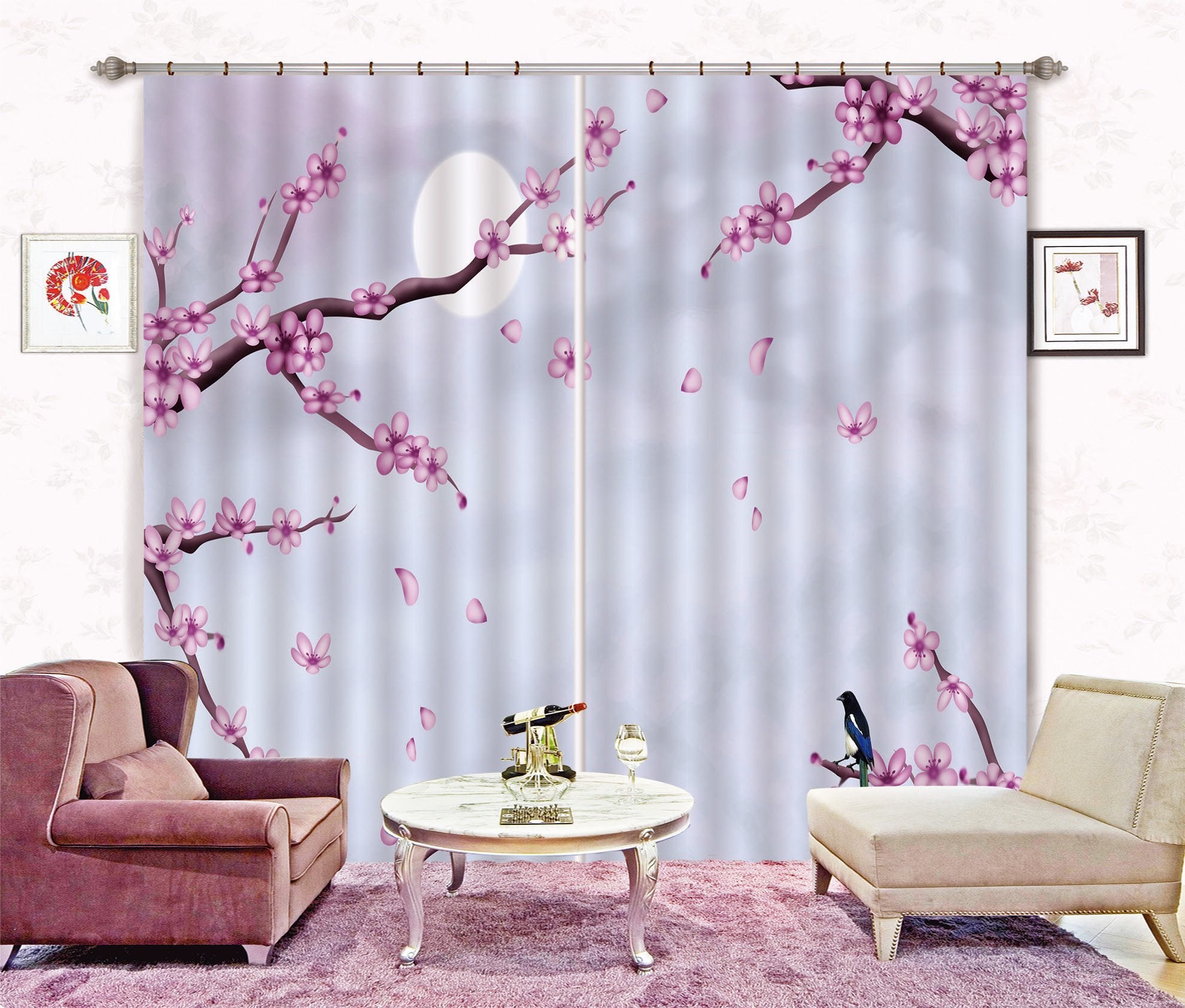 3D Flying Peach Flowers 383 Curtains Drapes Wallpaper AJ Wallpaper 