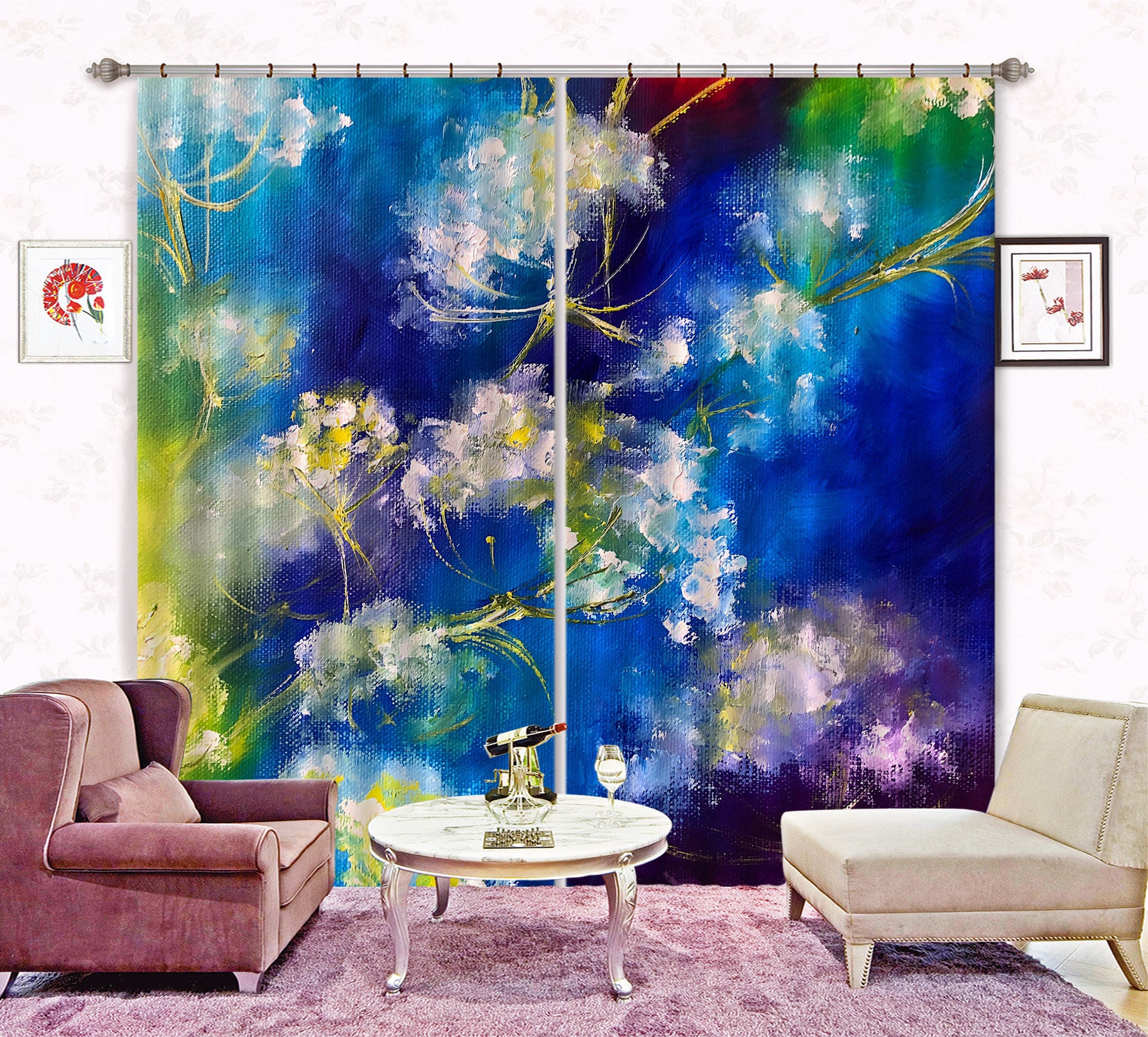 3D Watercolor Flowers 2419 Skromova Marina Curtain Curtains Drapes