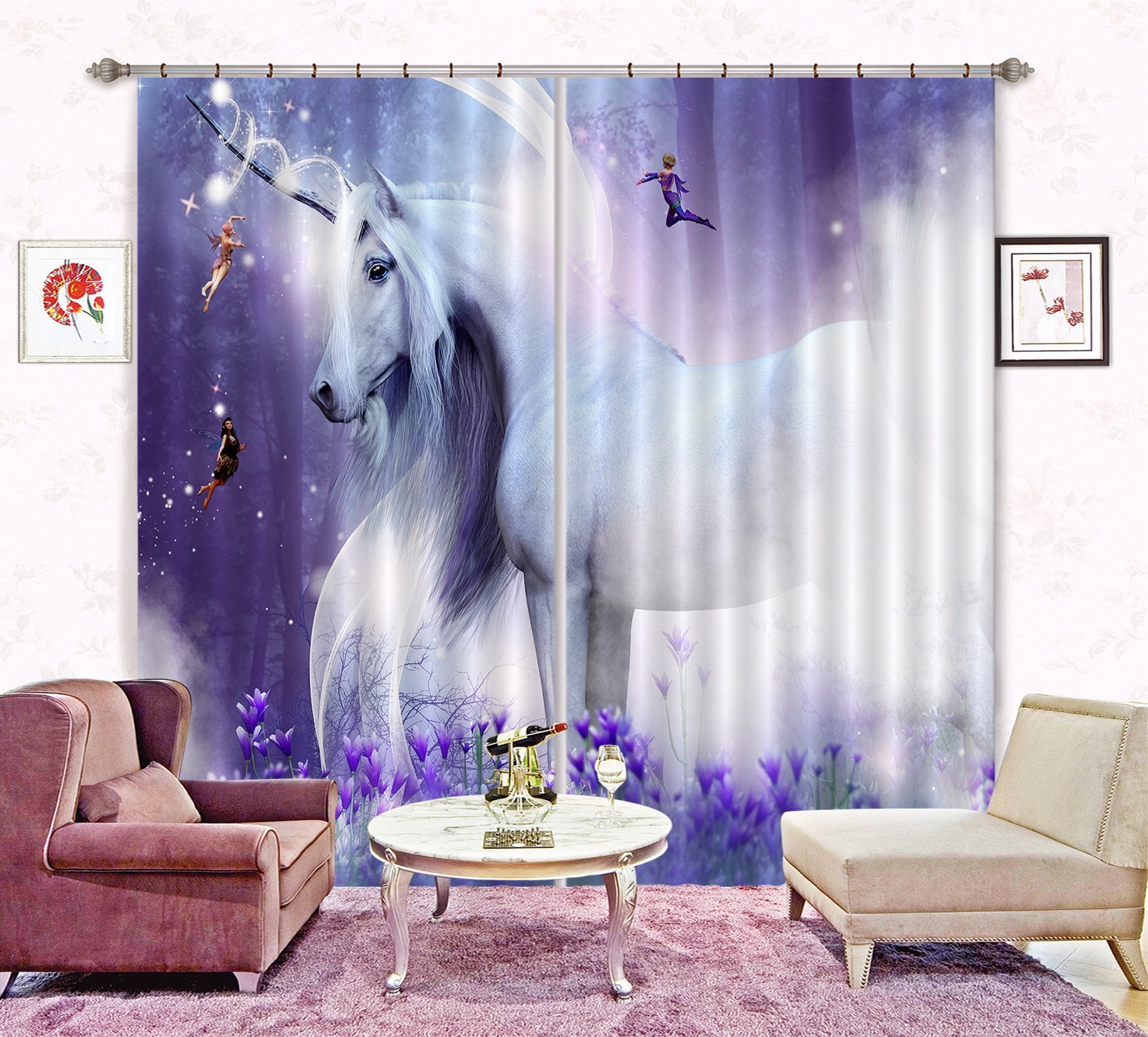 3D Elf Woods Unicorns 125 Curtains Drapes Curtains AJ Creativity Home 