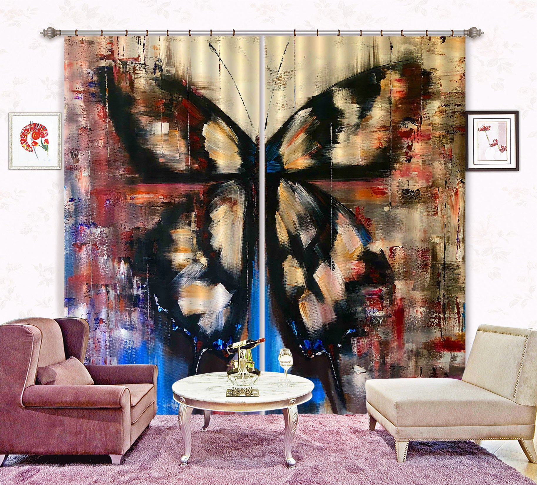 3D Vintage Painted Butterfly 2391 Skromova Marina Curtain Curtains Drapes