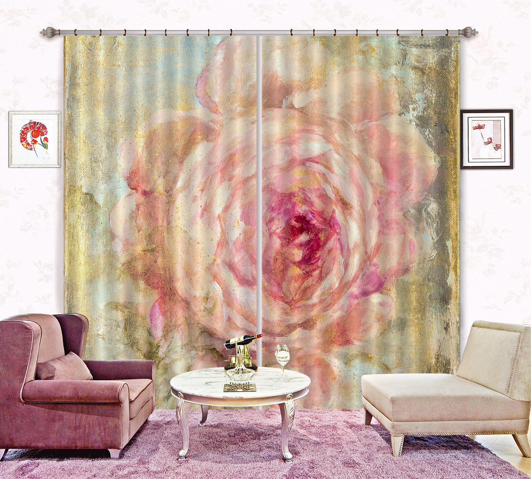 3D Pink Flower Pattern 3071 Debi Coules Curtain Curtains Drapes