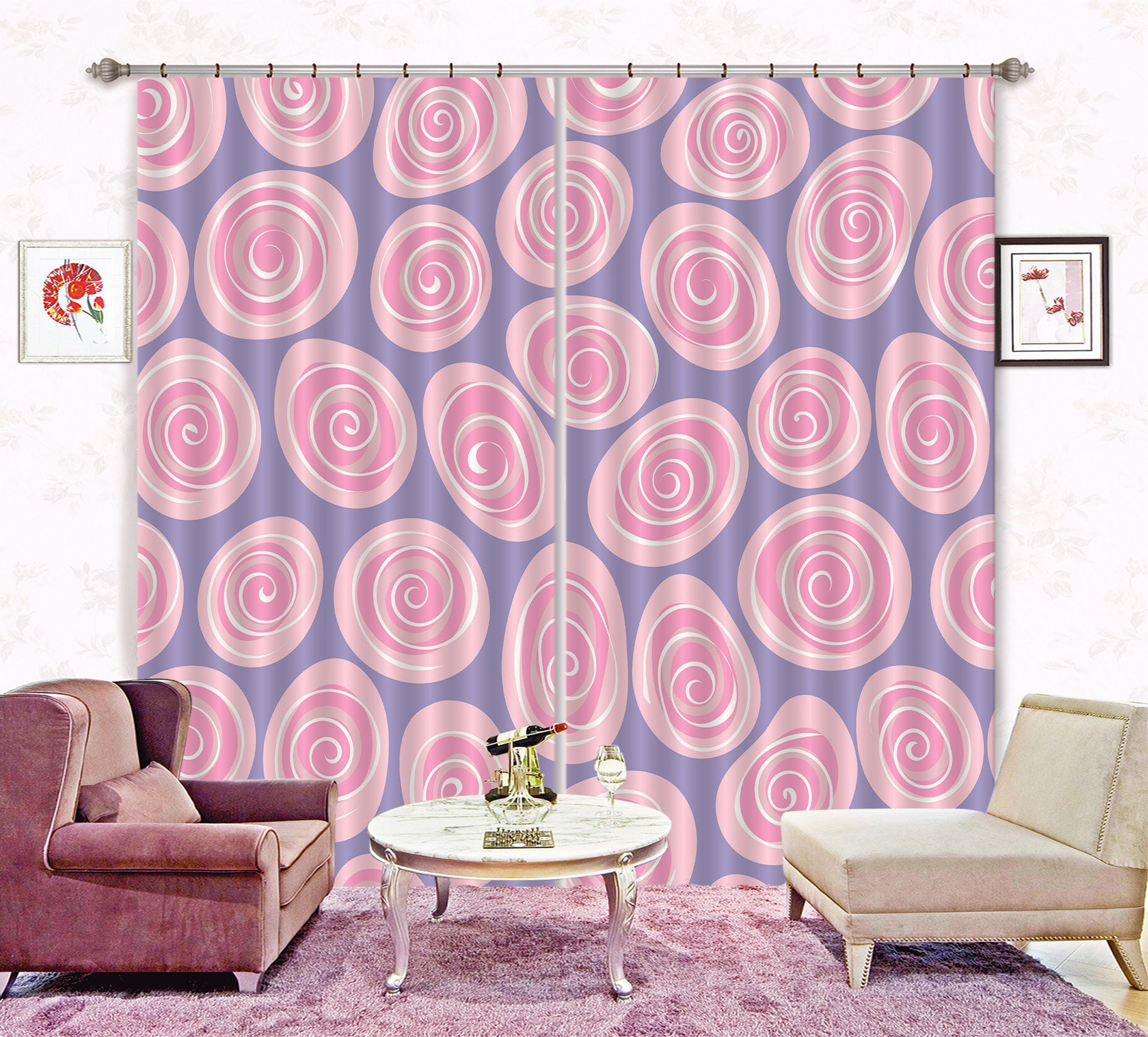 3D Pink Circle Flowers 11186 Kashmira Jayaprakash Curtain Curtains Drapes