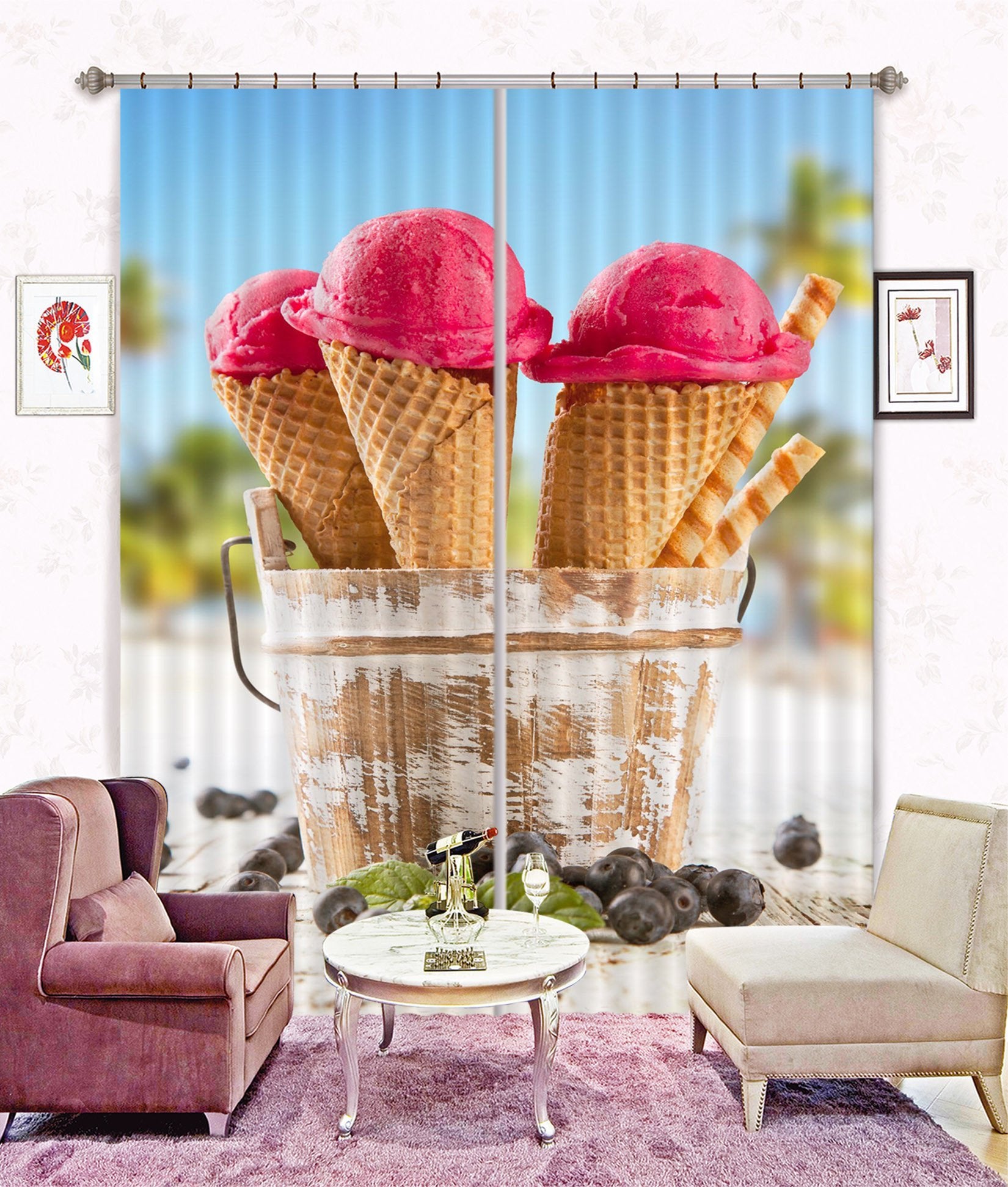 3D Ice Cream Cone Curtains Drapes Wallpaper AJ Wallpaper 