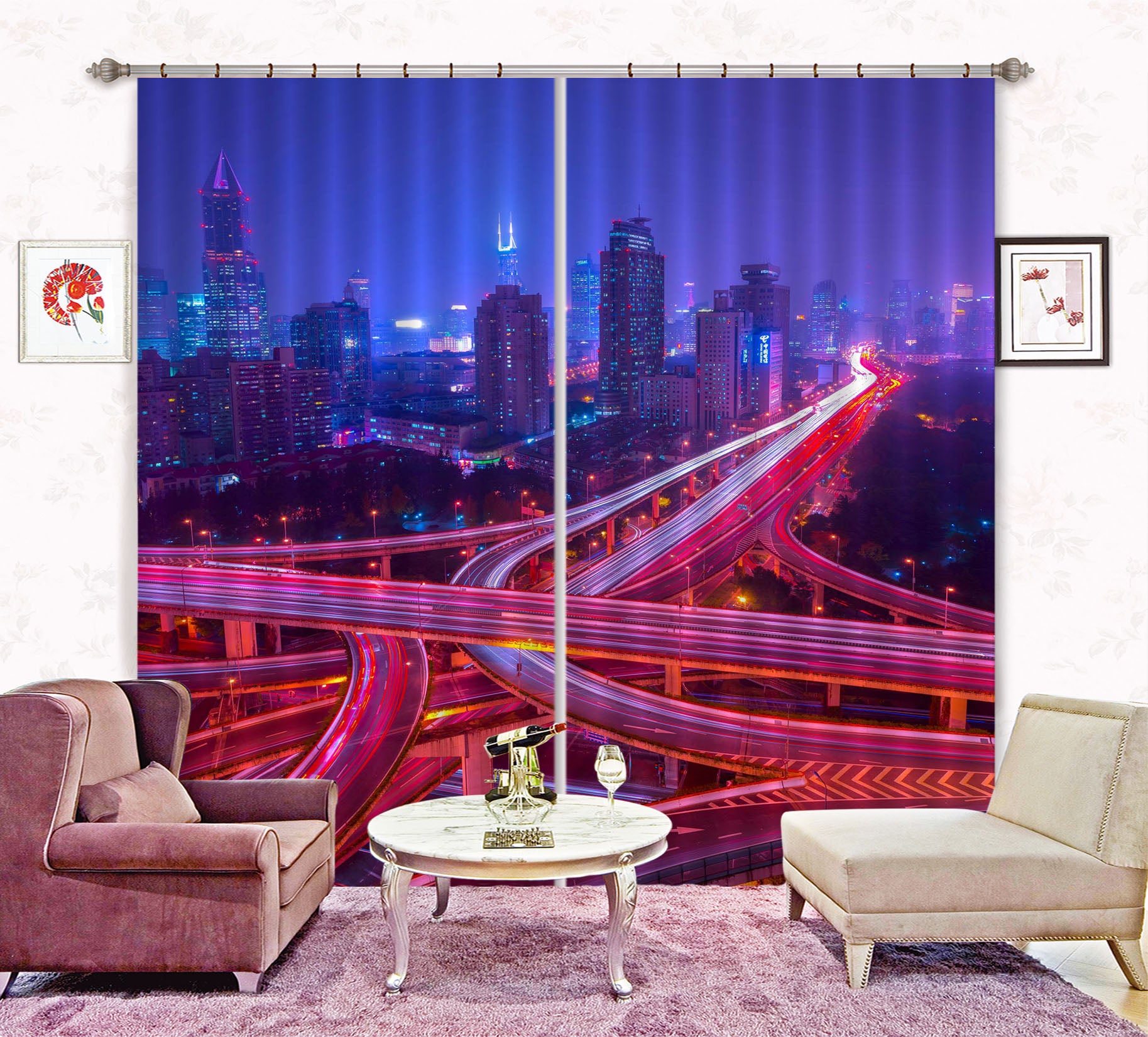 3D Pink Road 201 Marco Carmassi Curtain Curtains Drapes