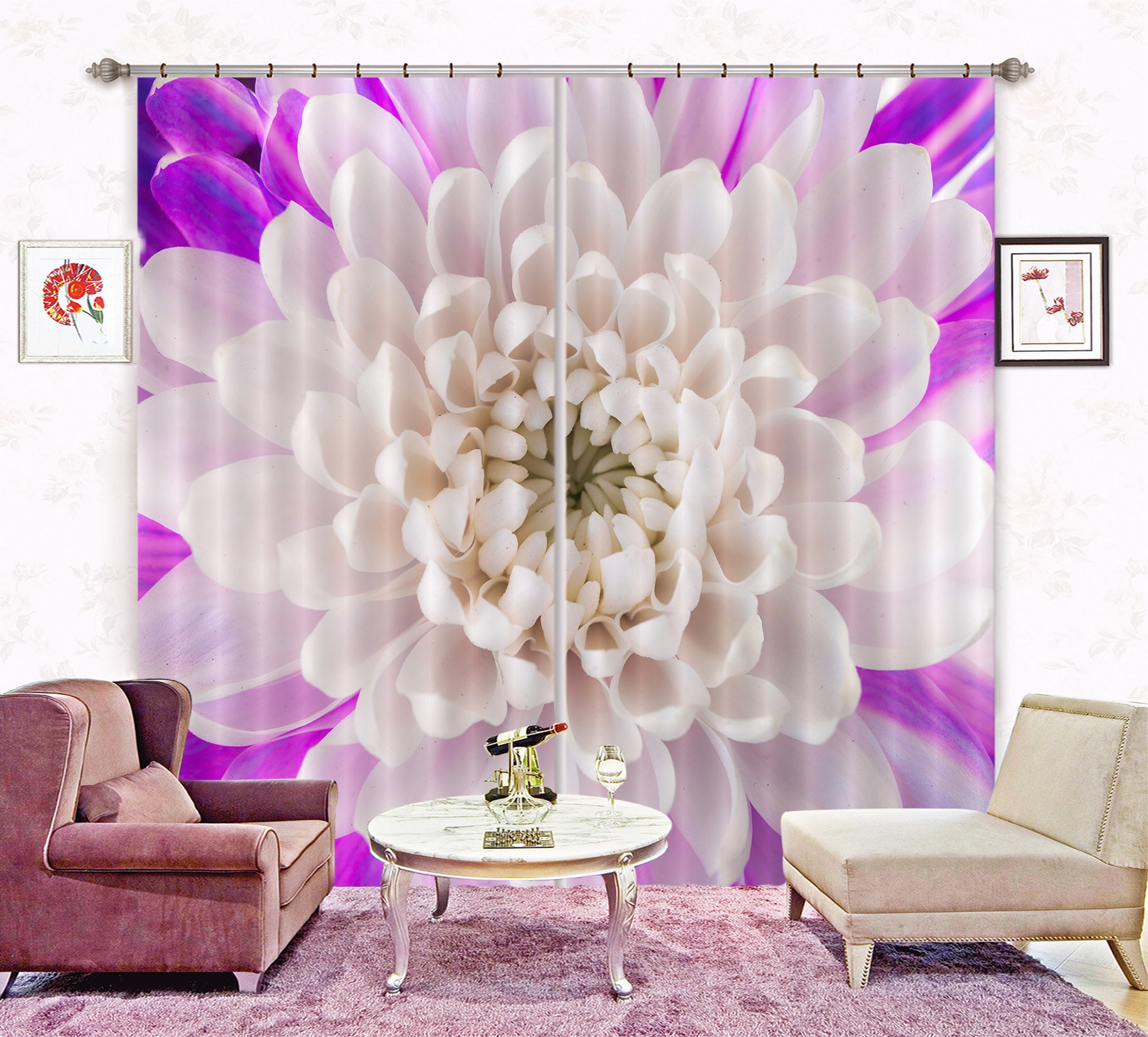 3D White Petals 223 Assaf Frank Curtain Curtains Drapes