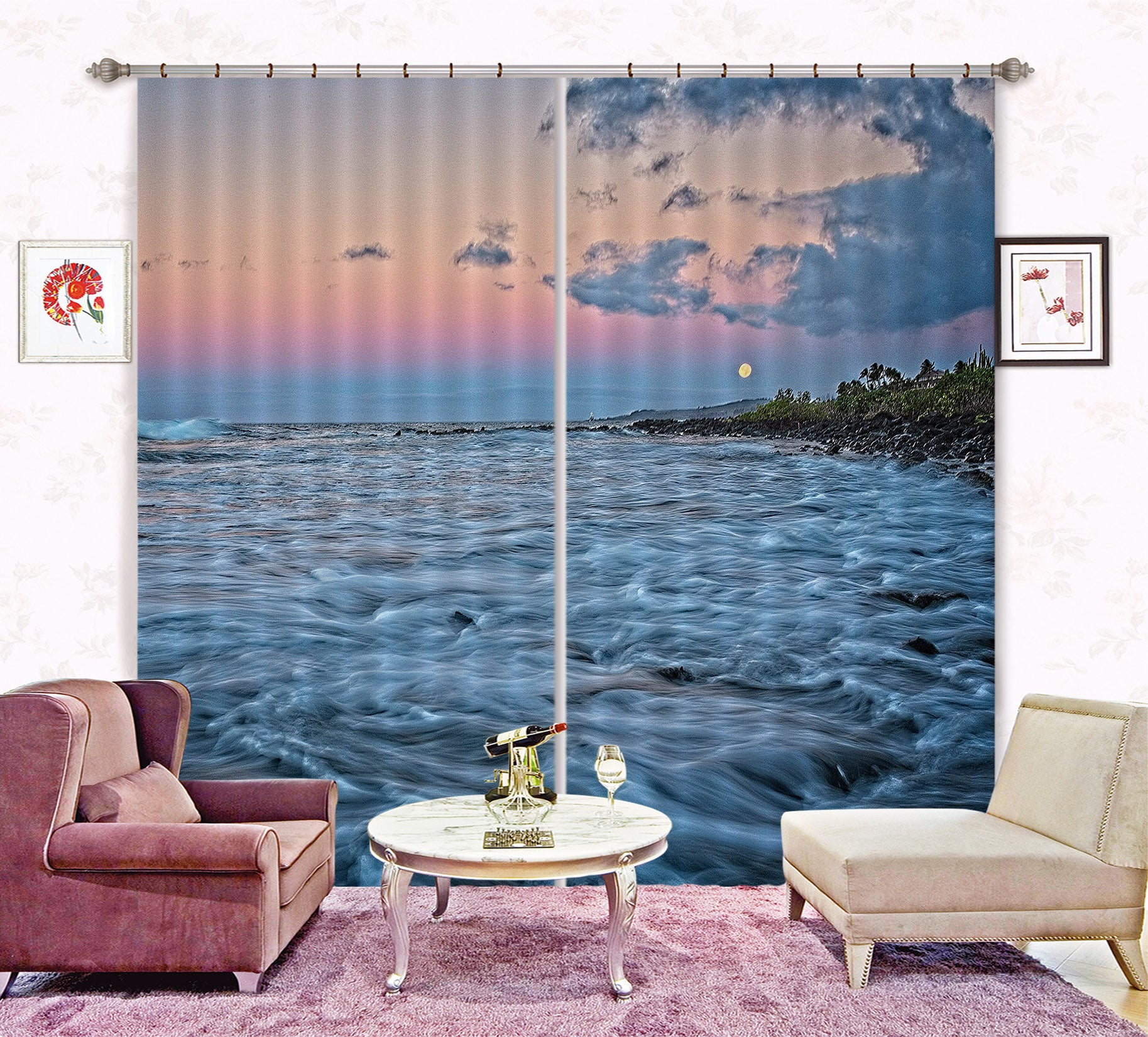 3D Sea Waves 62147 Kathy Barefield Curtain Curtains Drapes
