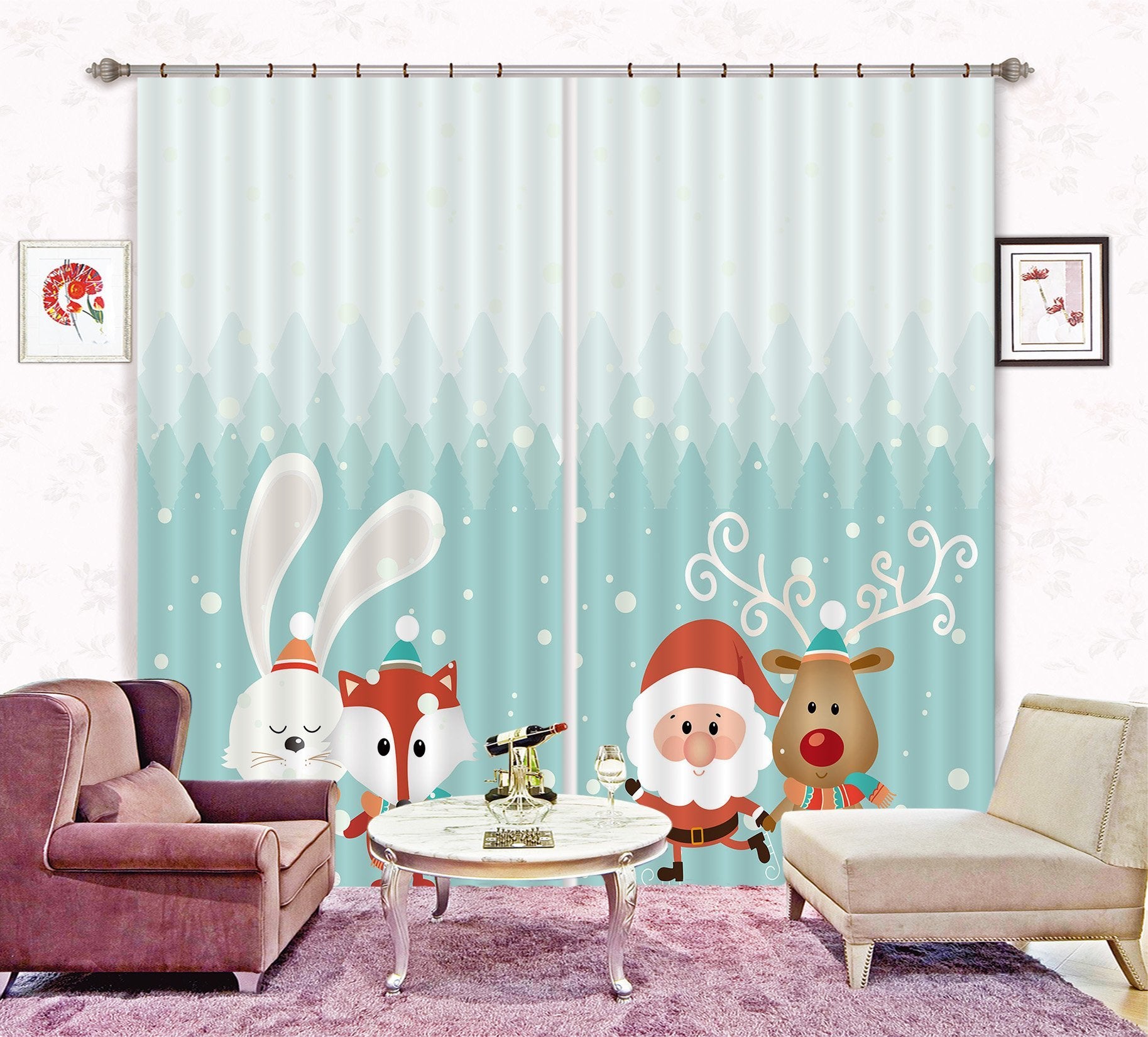 3D Santa Claus Cartoon Animals 2406 Curtains Drapes Wallpaper AJ Wallpaper 