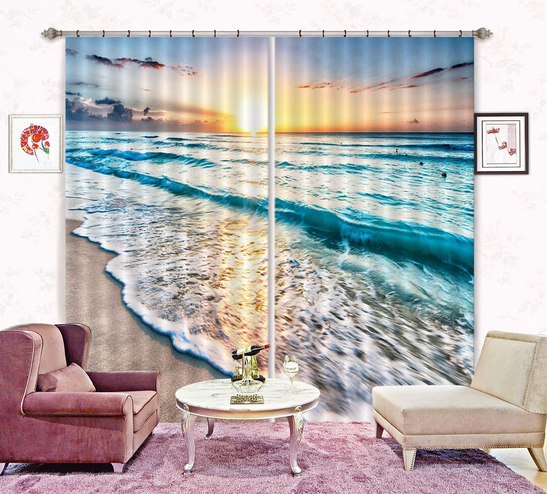 3D Beach Sunset Curtains Drapes Wallpaper AJ Wallpaper 