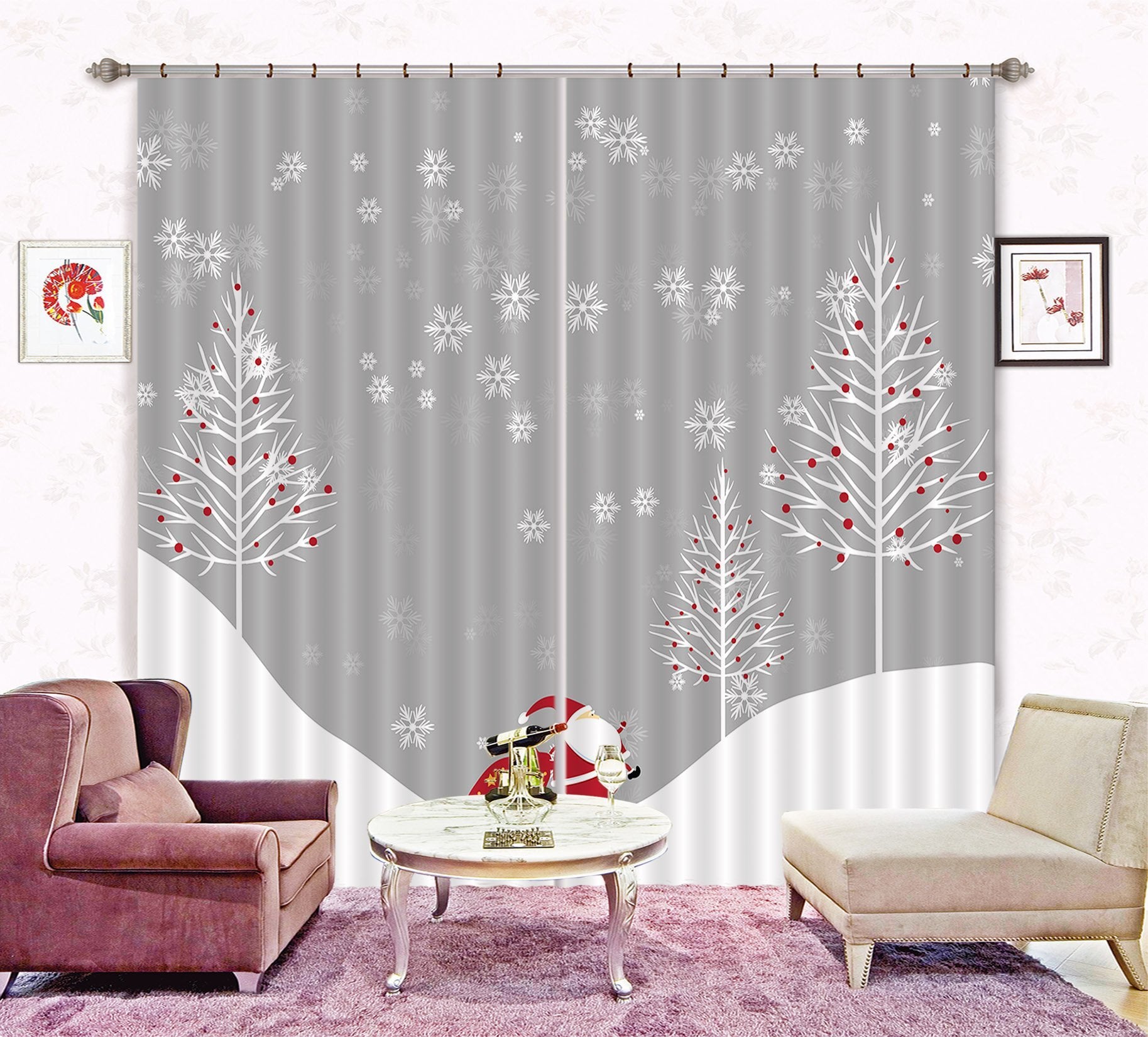 3D Snowflake Fat Old Man 61 Curtains Drapes Curtains AJ Creativity Home 