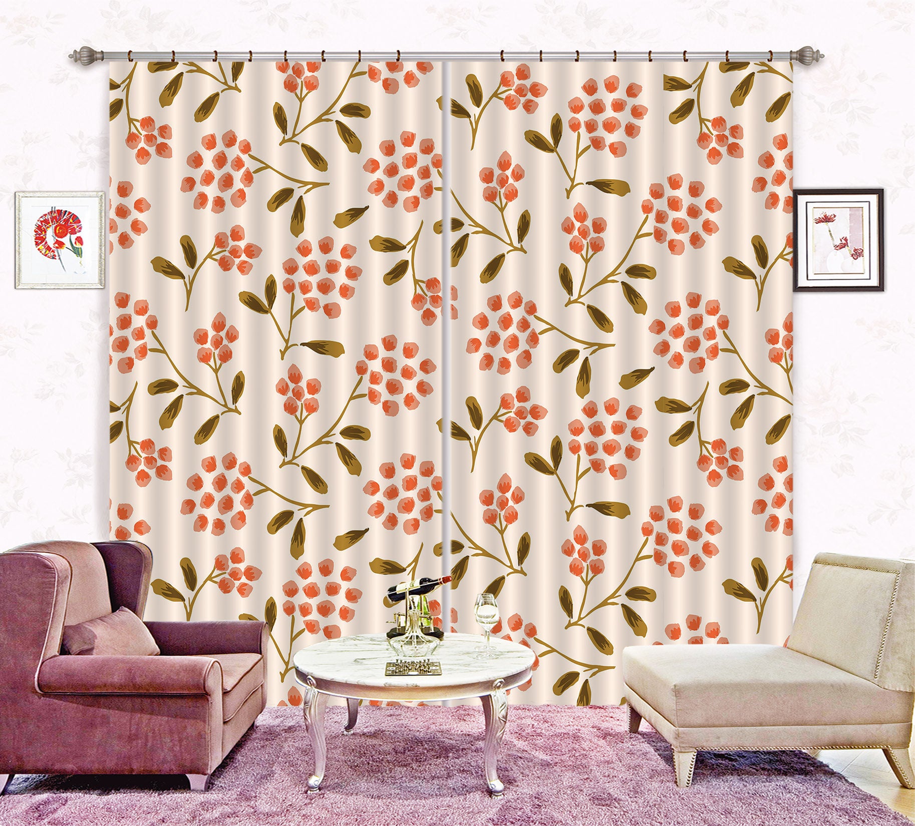3D Red Floral Pattern 11161 Kashmira Jayaprakash Curtain Curtains Drapes